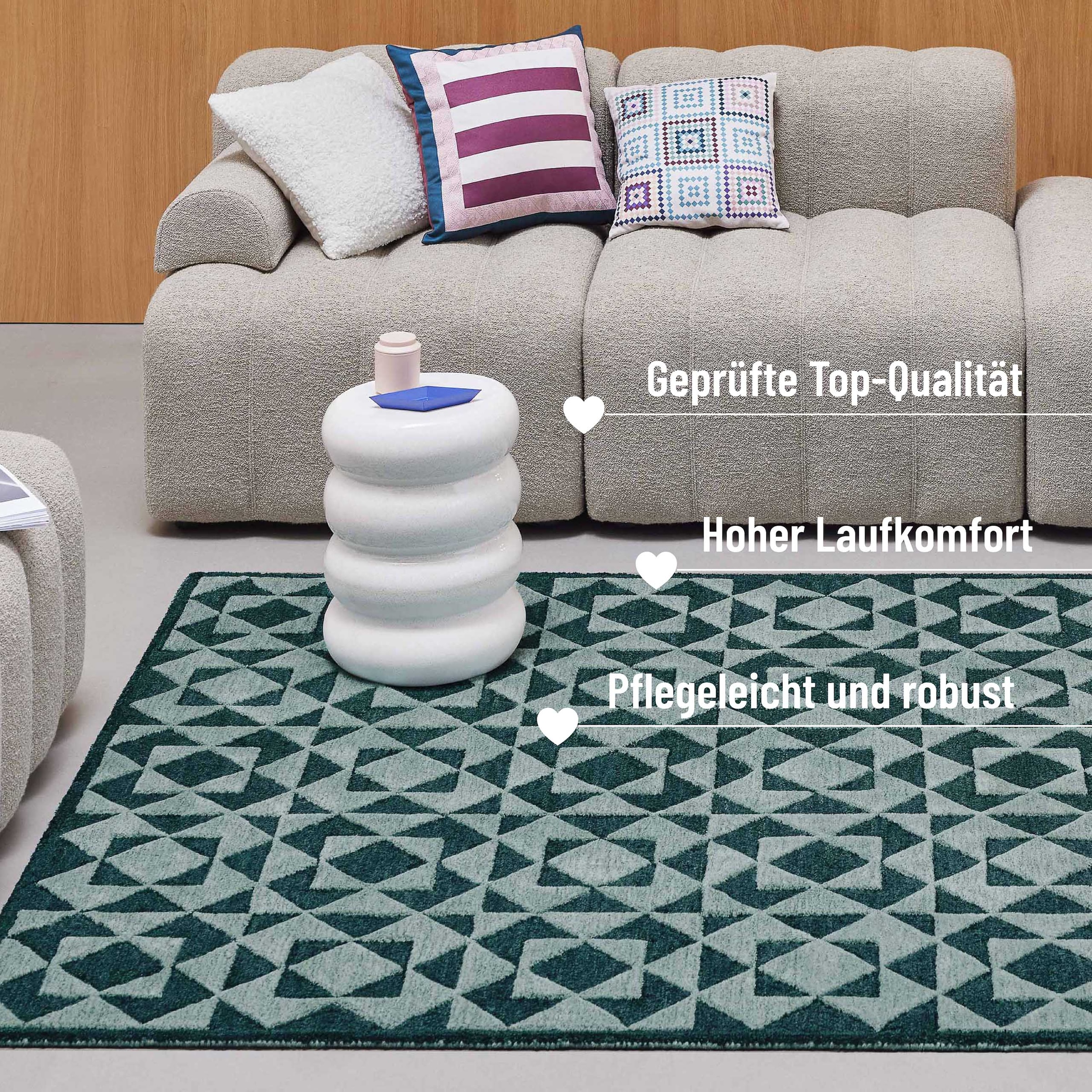 Wecon home Teppich »Downtown«, rechteckig, 10 mm Höhe, handgefertigt, pflegeleicht, Fasermix, Wohnzimmer, Schlafzimmer