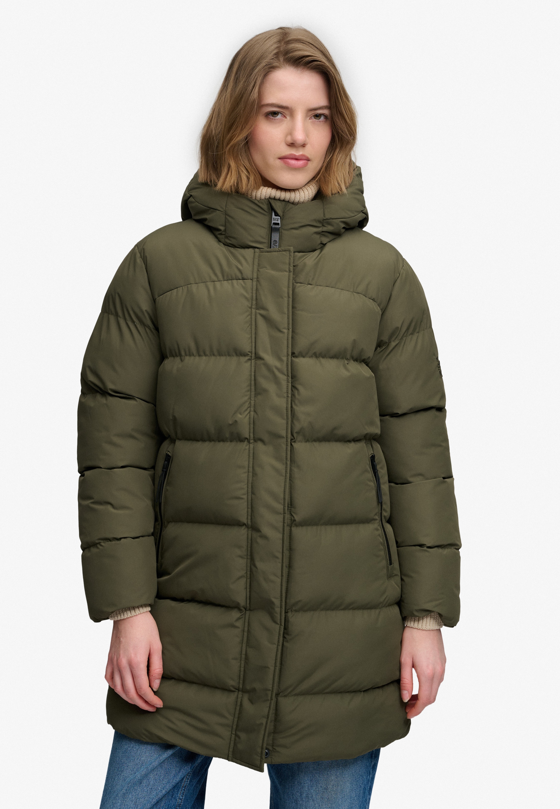 Superdry Steppjacke "HOODED SPORTS PUFFER MID JKT" Kunstfaser, relaxed fit