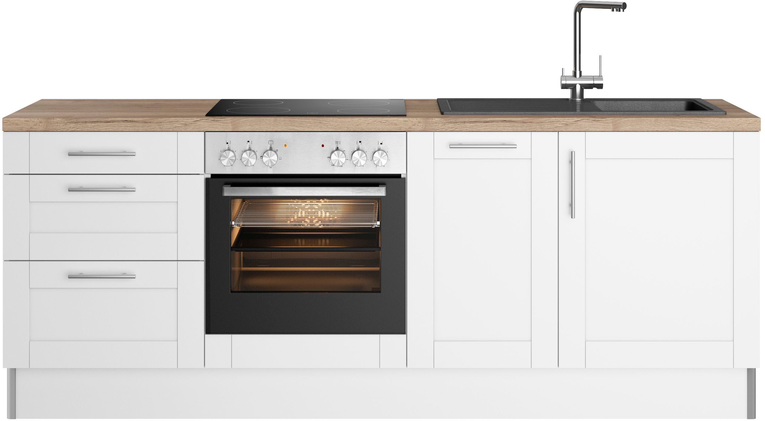 OPTIFIT Küchenzeile "Ahus" 225 cm breit,wahlweise mit E-Geräten,Soft Close Funktion, MDF Fronten