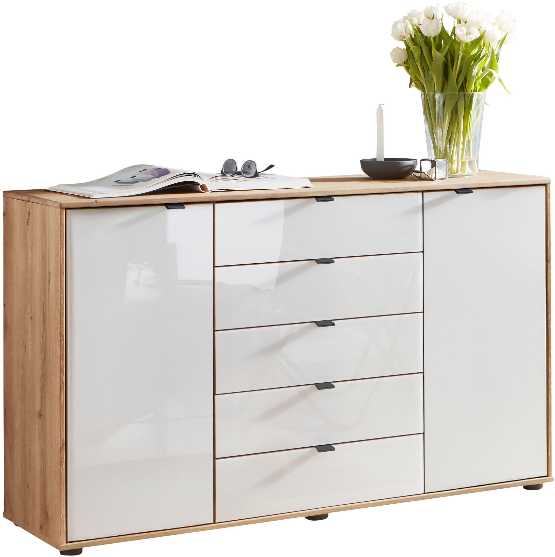WIEMANN Kombikommode "Cardiff Sideboard, Wäscheschrank, teilmassiv Bianco-E günstig online kaufen