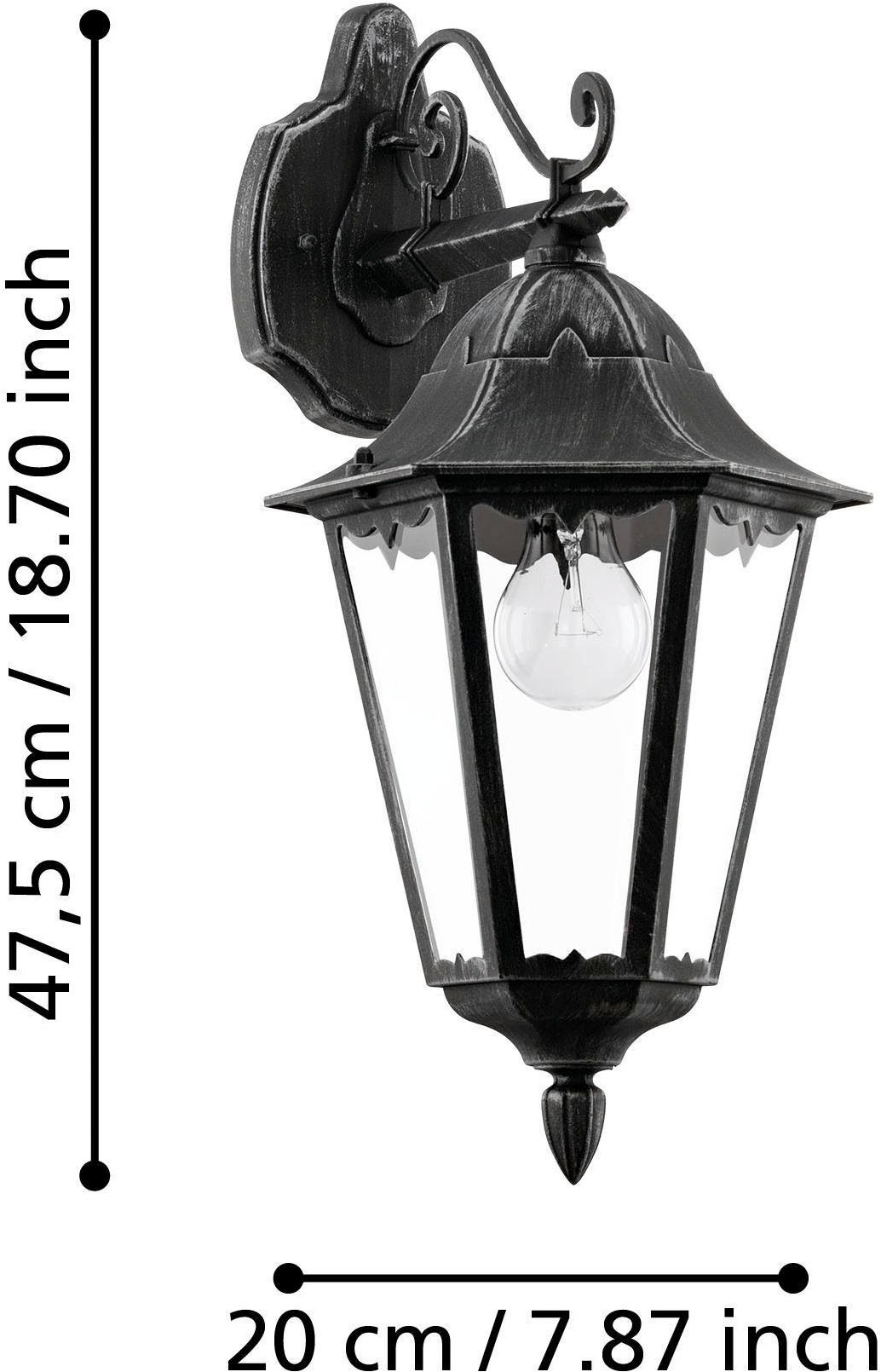 EGLO Wandleuchte »Navedo Außen-Wandlampe, Wandlampe aus Aluguss und Glas, E27, IP44« E27 1 Stk. Wand-/Deckenleuchte - L20 x H47,5 x AL28,5 cm - schwarz, silber-patina
