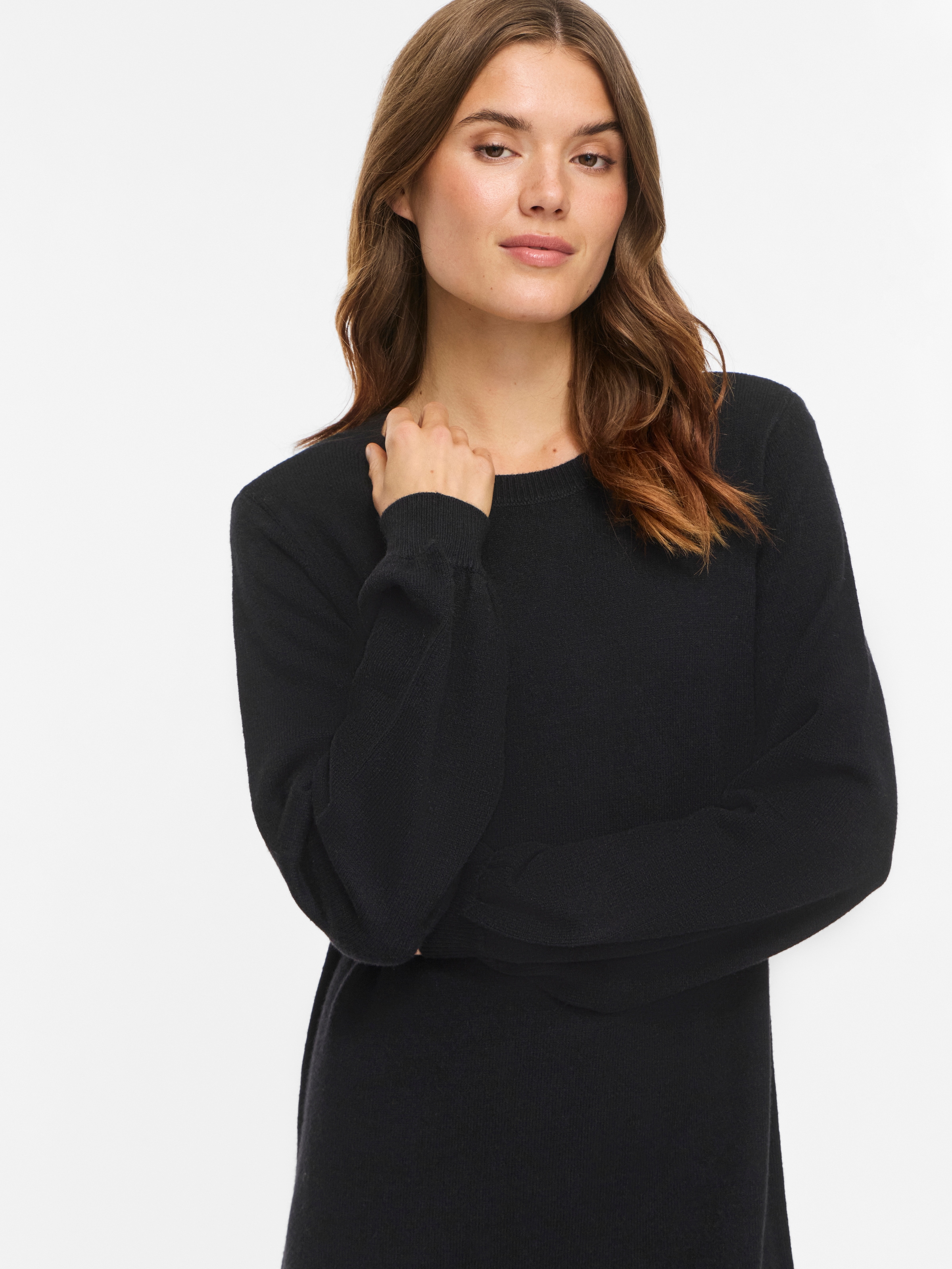 Vila Strickkleid "VIRIL L/S VOLUME SLEEVE KNIT DRESS-NOOS" Materialmix, normal geschnitten