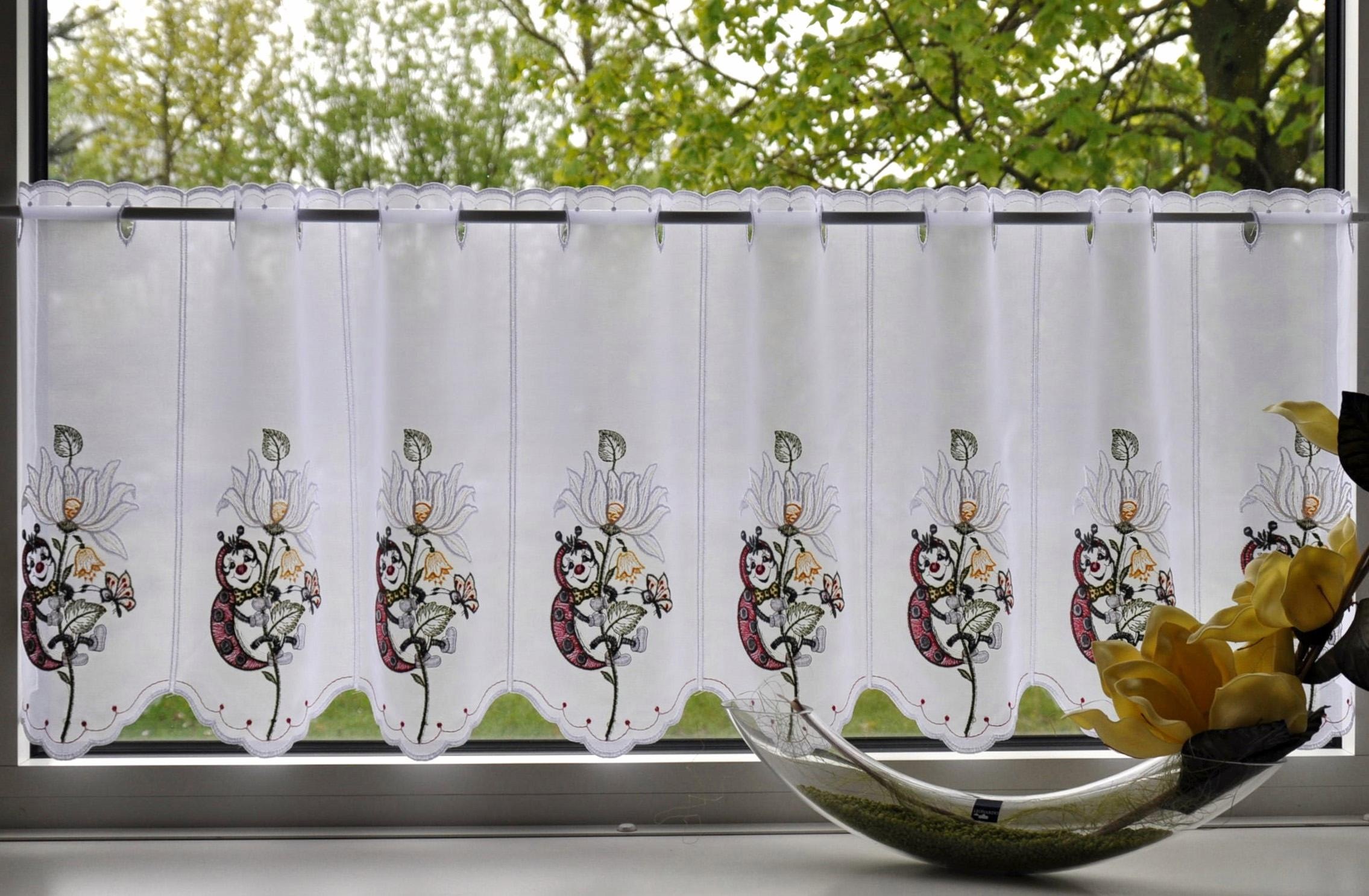 Stickereien Plauen Scheibengardine "Marienkäfer" Stangendurchzug 1 Stk. tlg günstig online kaufen
