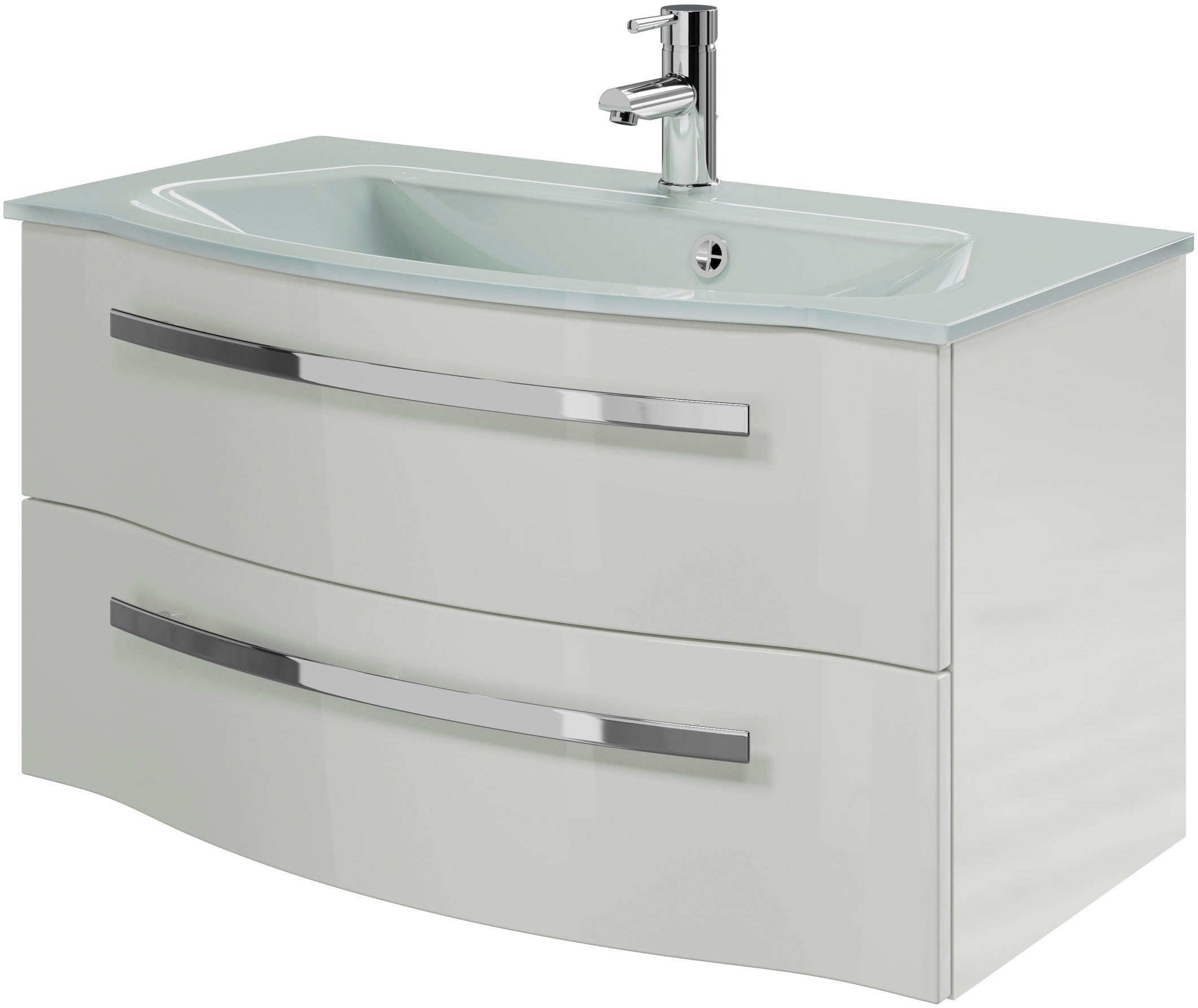 Saphir Badmöbel-Set "Serie 4005, vormontiert, Glaswaschbecken, Spiegelschra günstig online kaufen