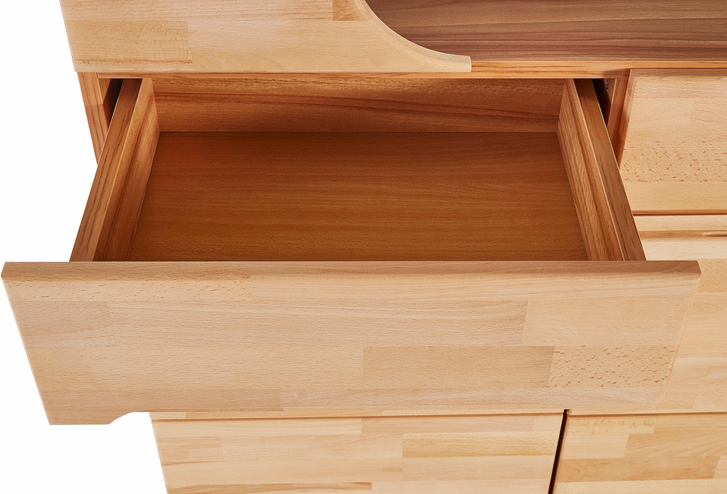 Home affaire Sideboard »Vetro,200cm breit,40 cm tief,4 Schubladen Oberplatte aus Glas«, Kernbuche massiv, Holzwerkstoff, 4Türen,4 Schubladen, Griffmulden