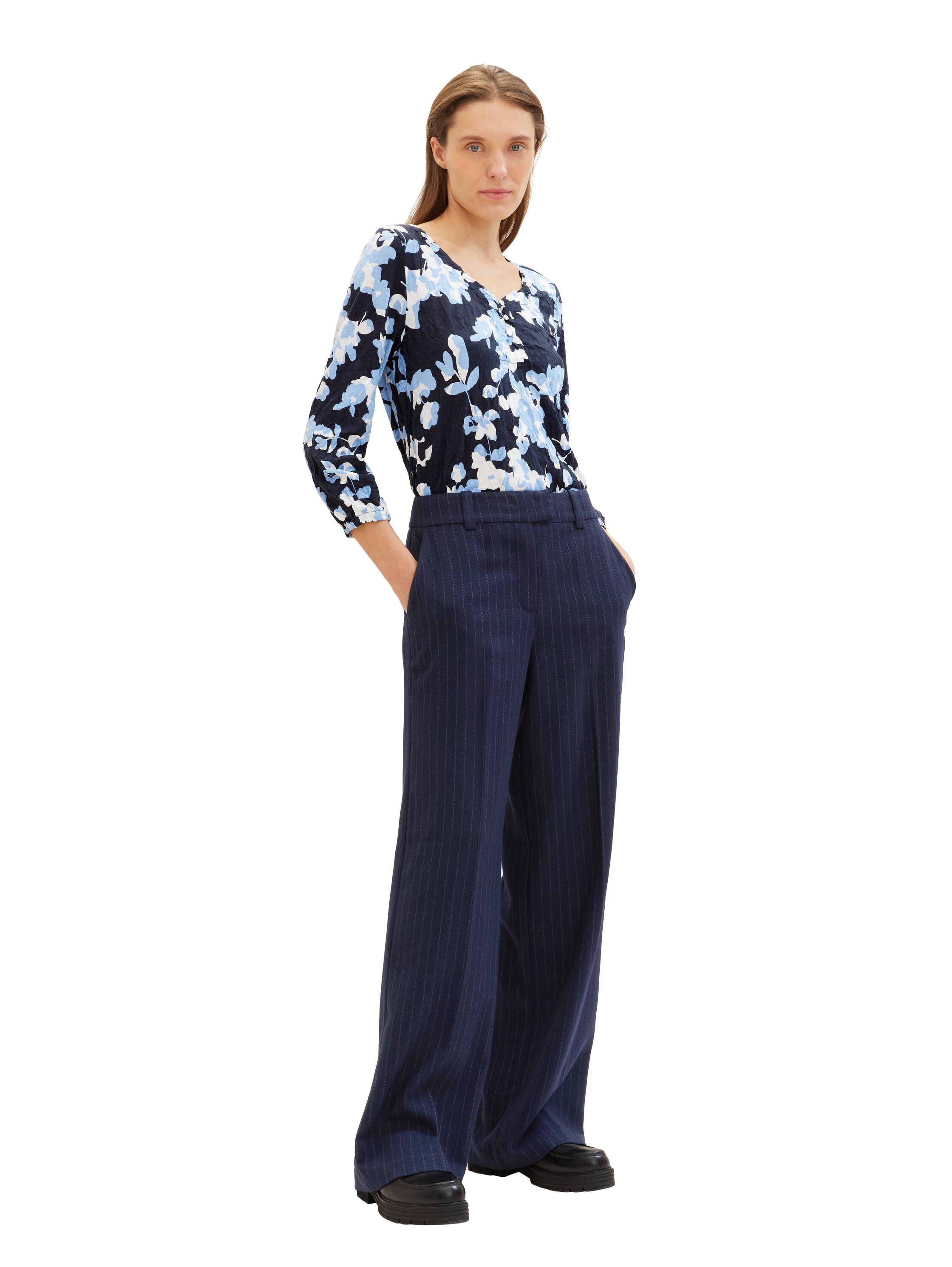 TOM TAILOR 3/4-Arm-Shirt, mit Alloverprint und Henley- Ausschnitt