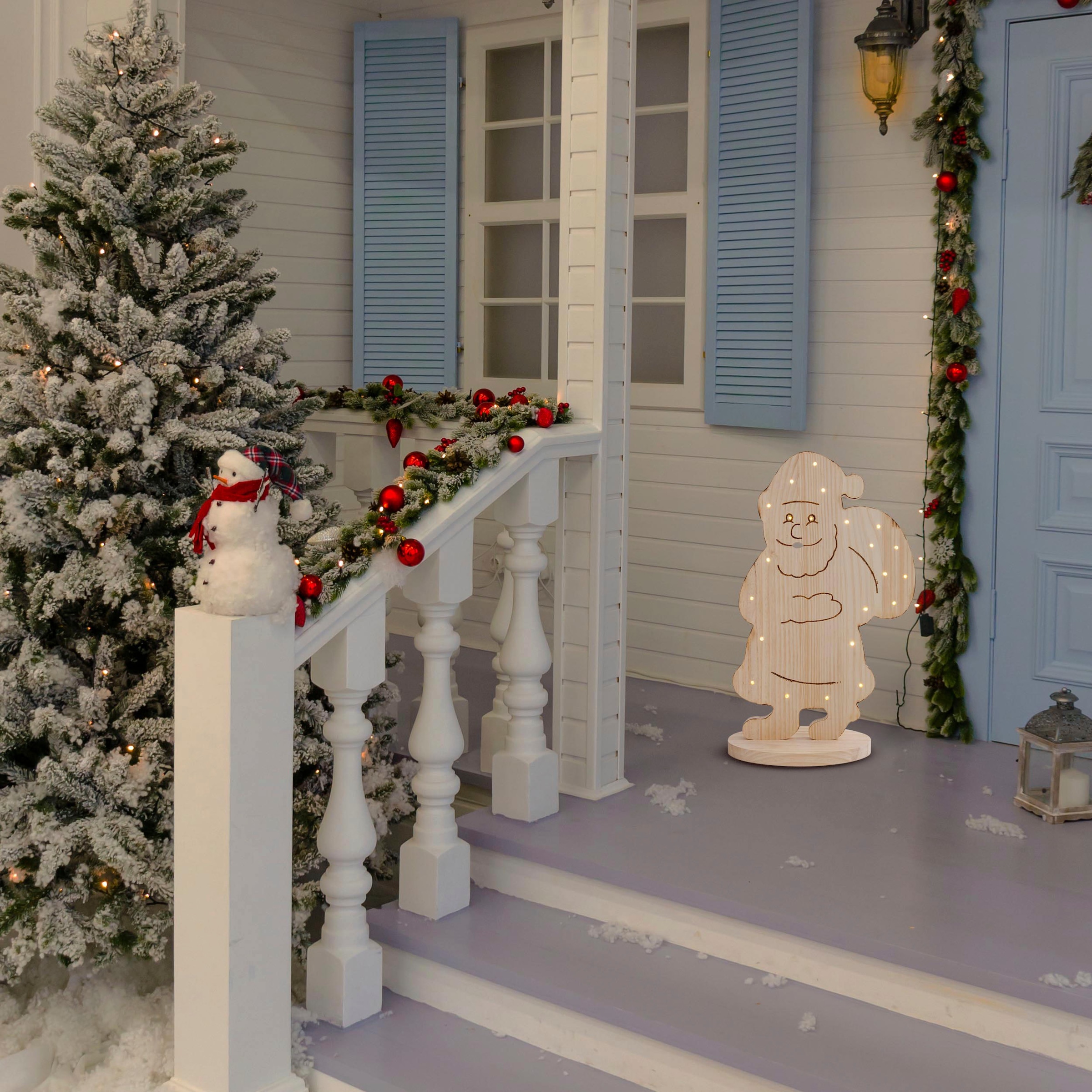 näve LED Dekoobjekt »Santa klein, Weihnachtsdeko aus Holz«, Holz-Stehleuchte, Höhe ca. 49 cm, Batteriebetrieben