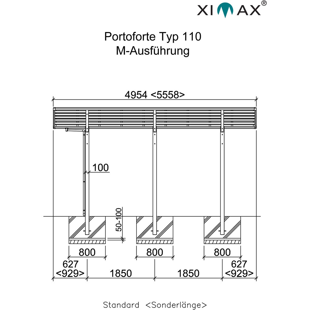 Ximax Doppelcarport »Portoforte Typ 110 M-Edelstahl-Look«, Aluminium, 526 cm, edelstahlfarben