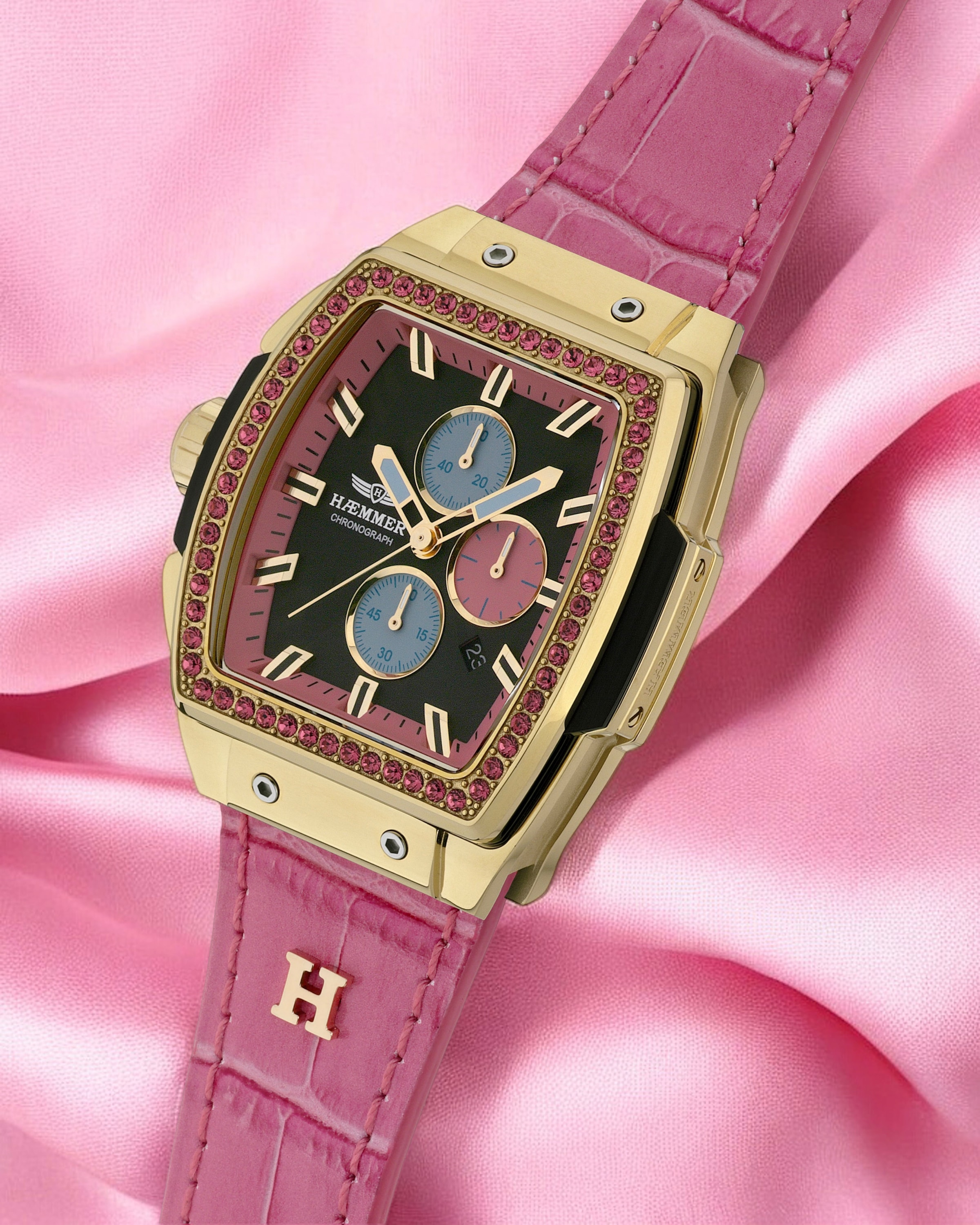 HAEMMER GERMANY Chronograph »TONNEAU«, Quarzuhr, Armbanduhr,Damenuhr,Lederarmband,digital,Datum,Stoppfunktion