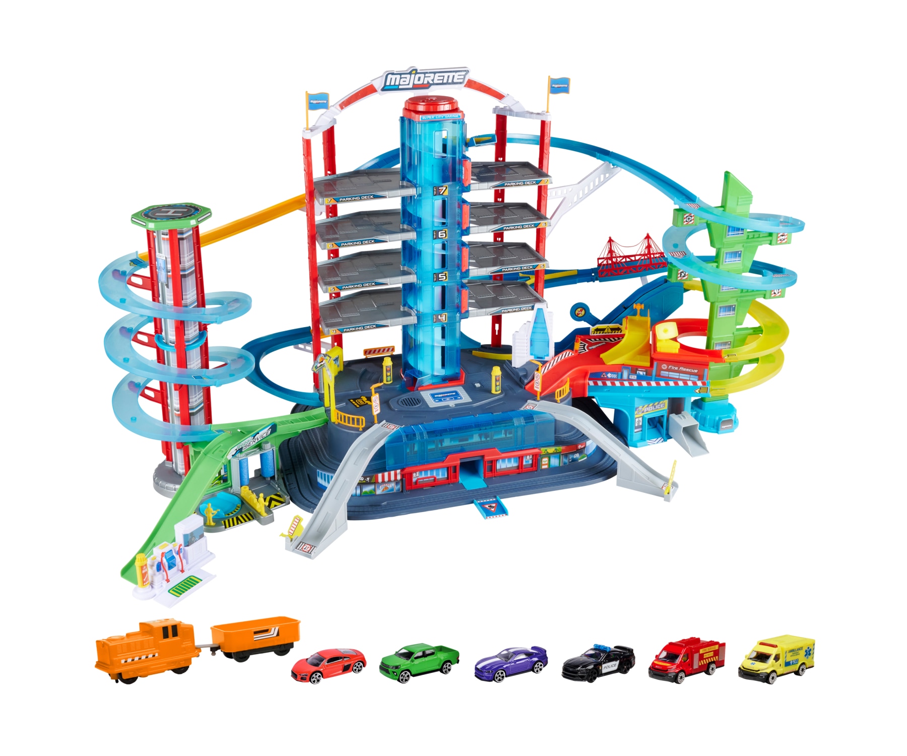 MAJORETTE Kinder Spiel-Parkgarage "Super City", bunt, B:128cm H:73cm T:78cm, Fahrzeug-Spielwelten, mit Licht und Sound