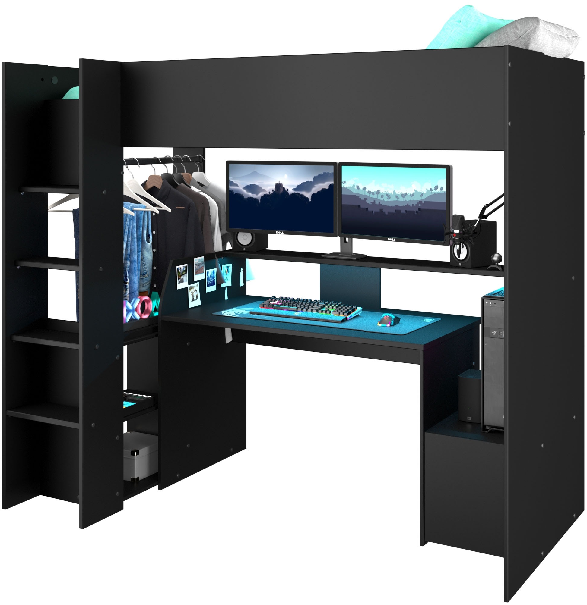 Parisot Hochbett "Meddox, TOPSELLER OTTOs Choice, Gamerbett, LED, Schreibti günstig online kaufen
