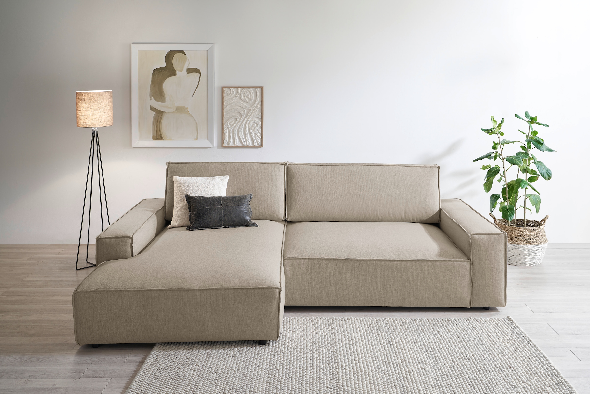 Home affaire Ecksofa »NEU: SHERWOODL XXL 284, Big-Sofa L-Form, tiefe Sitzfläche 95 cm, Cord,«, Leinenoptik, Recamiere rechts/links, auch als Schlafsofa stellbar