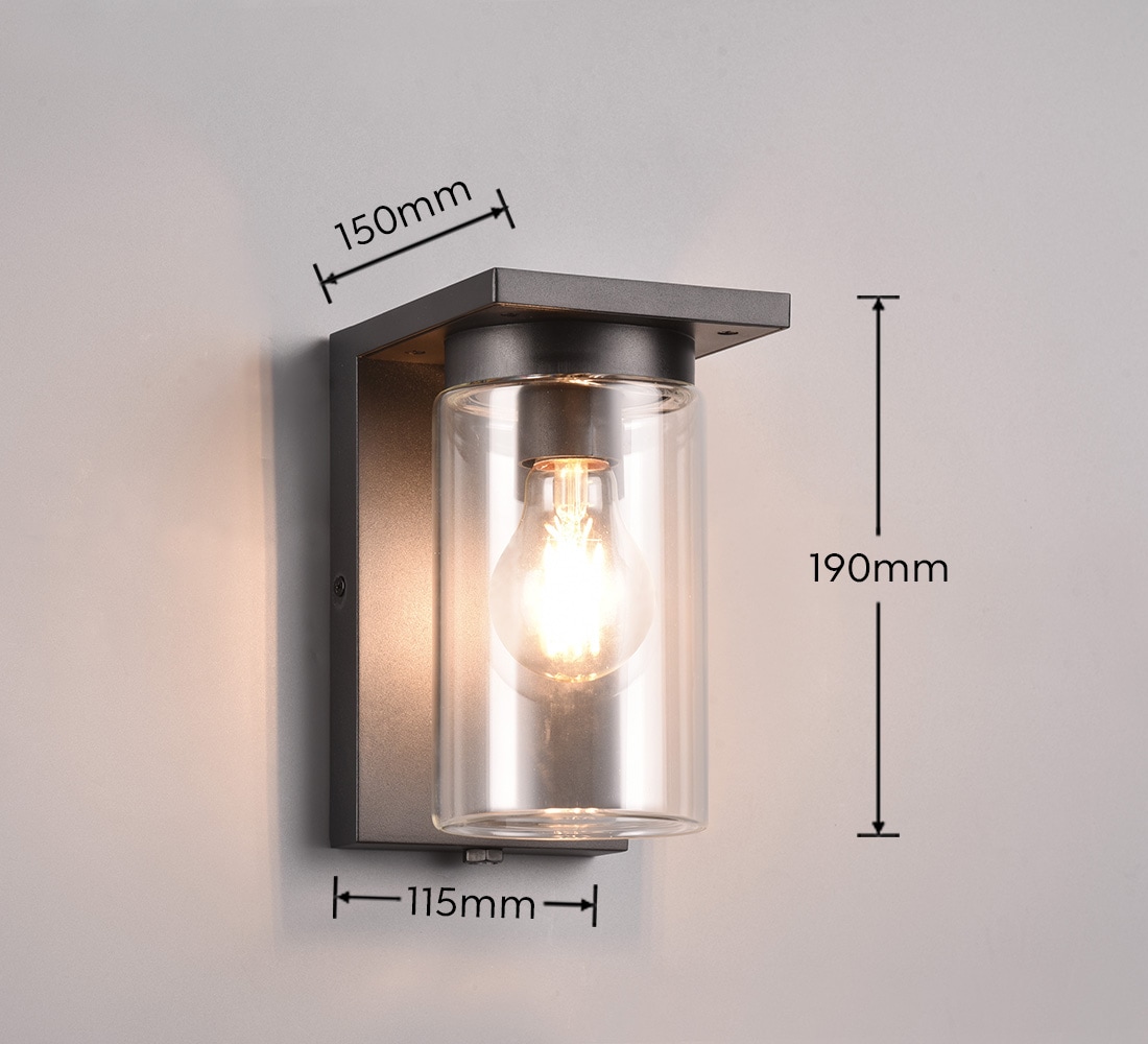 TRIO Leuchten Außen-Wandleuchte »ARDILA, Outdoor Fassadenleuchte mit Glasschirm, Dämmerungssensor«, 1 flammig, Leuchtmittel E27 | Leuchtmittel wechselbar, exkl 1x E27 max 40W, IP44, Wandlampe für Hauswand Garten Terrasse