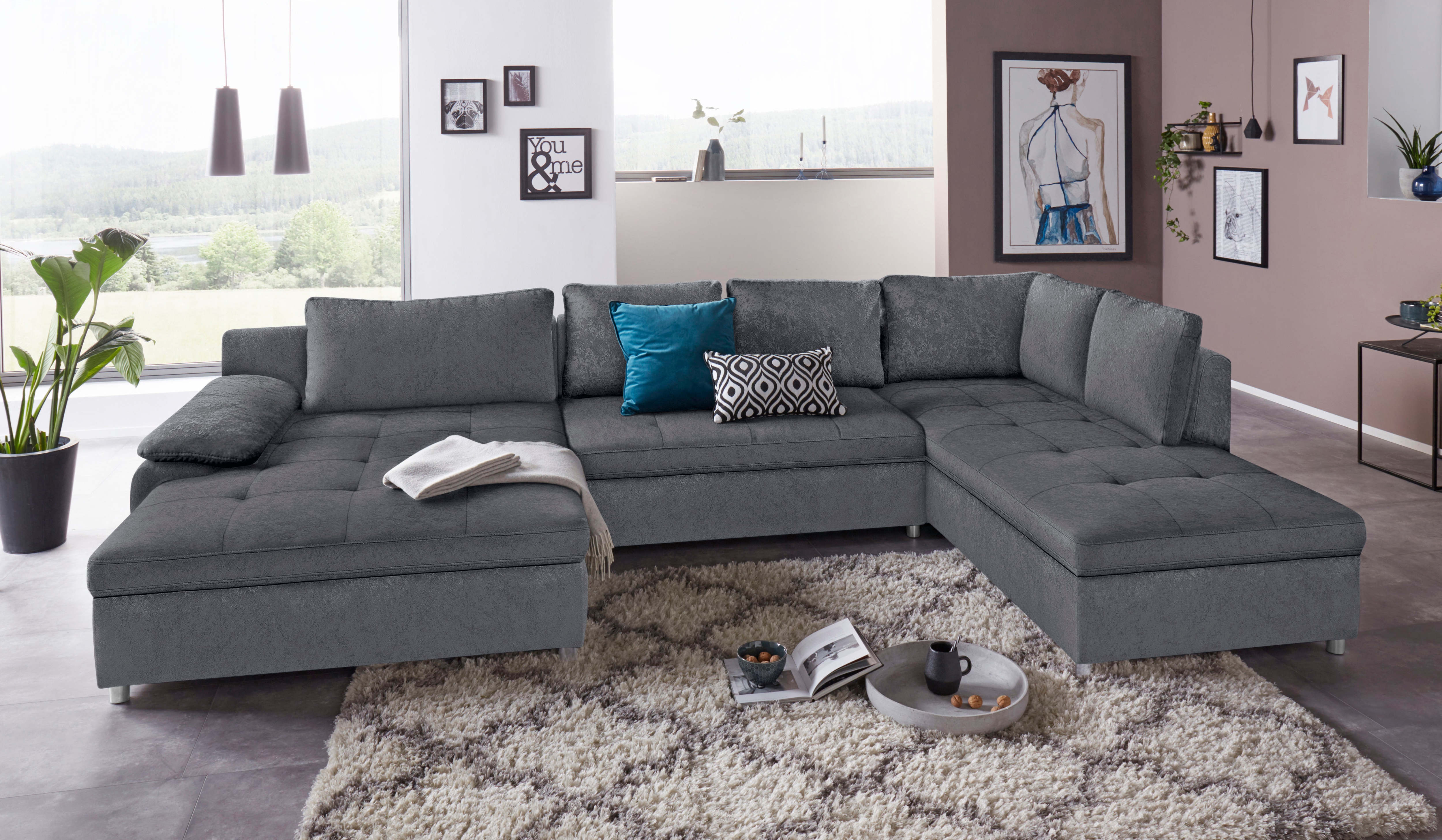 OTTO home Wohnlandschaft "Labene U-Form" wahlweise mit Schlaffunktion und Bettkasten
