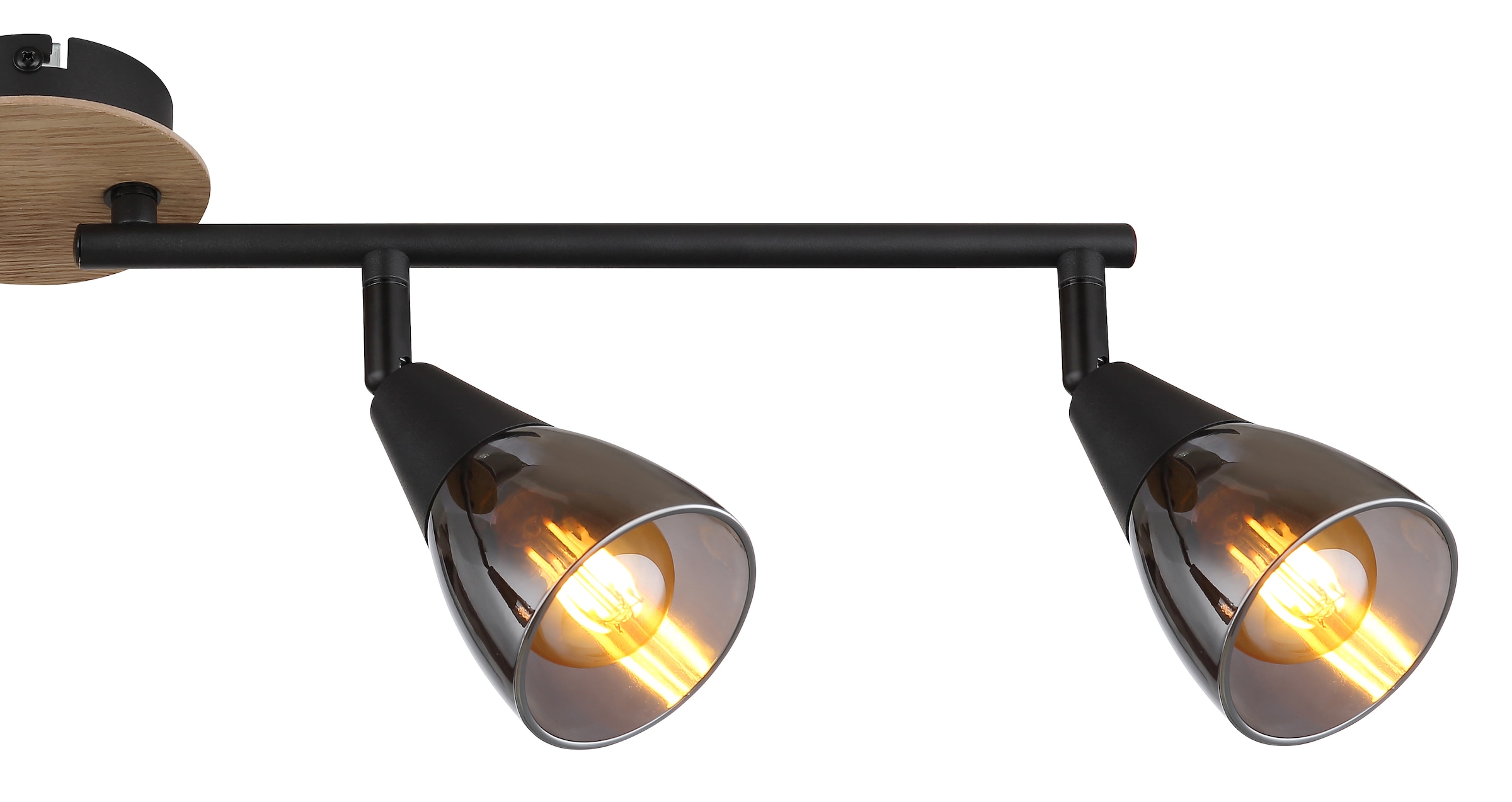 GLOBO LIGHTING Deckenstrahler »MUBBY«, Leuchtmittel E14 | ohne Leuchtmittel, Deckenspot/schwarz/Holz/Glas rauchfarben/Flur/Wohnzimmer
