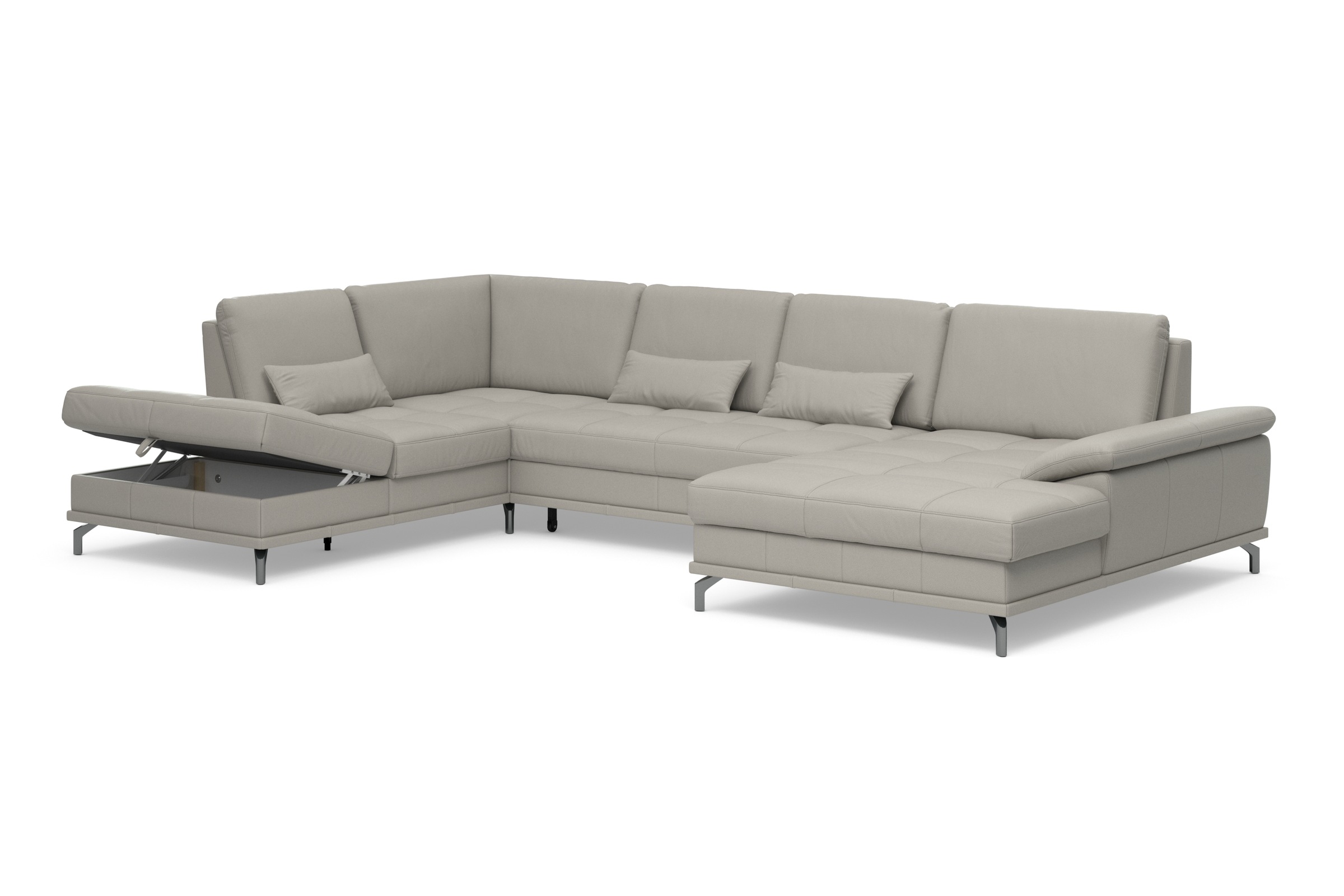 Places of Style Wohnlandschaft »Costello U-Form, mit Sitztiefenverstellung, Armteilverstellung und«, 3 Nierenkissen, optional Bettfunktion und Bettkasten