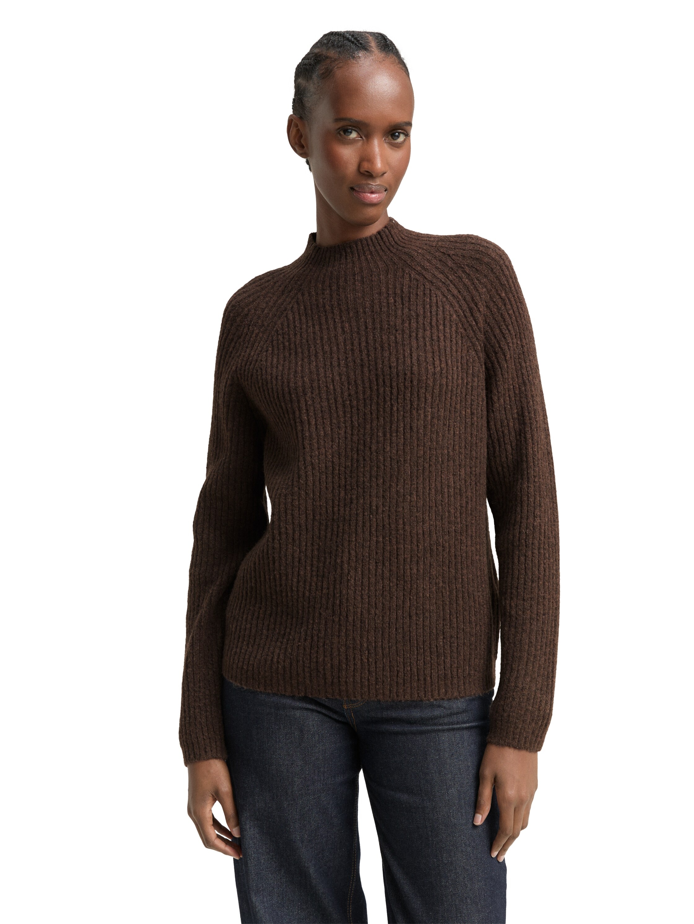 TOM TAILOR Denim V-Ausschnitt-Pullover mit Stehkragen günstig online kaufen