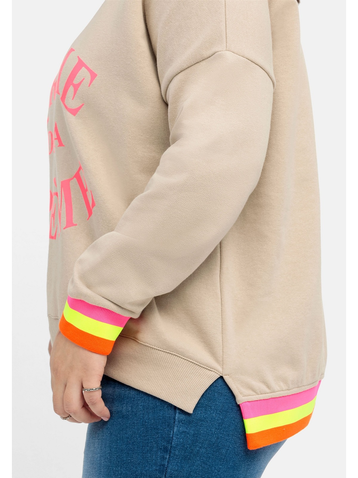 Sheego Sweatshirt »Große Größen«, mit Wordingprint und Ringelbündchen