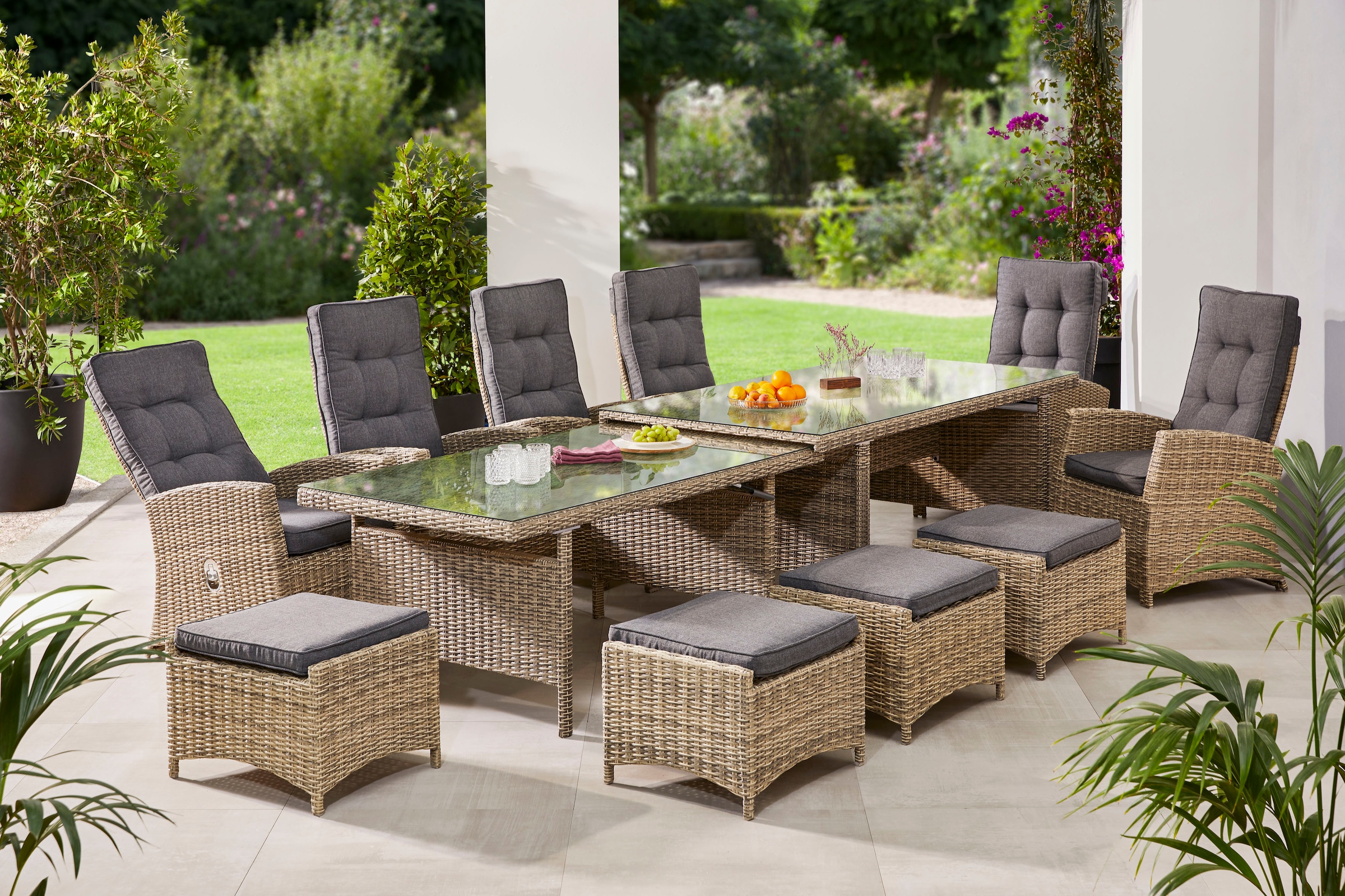 KONIFERA Garten-Essgruppe "Monaco" Set, 6x Sessel, 4x Hocker, 1x AZ-Tisch 2 günstig online kaufen