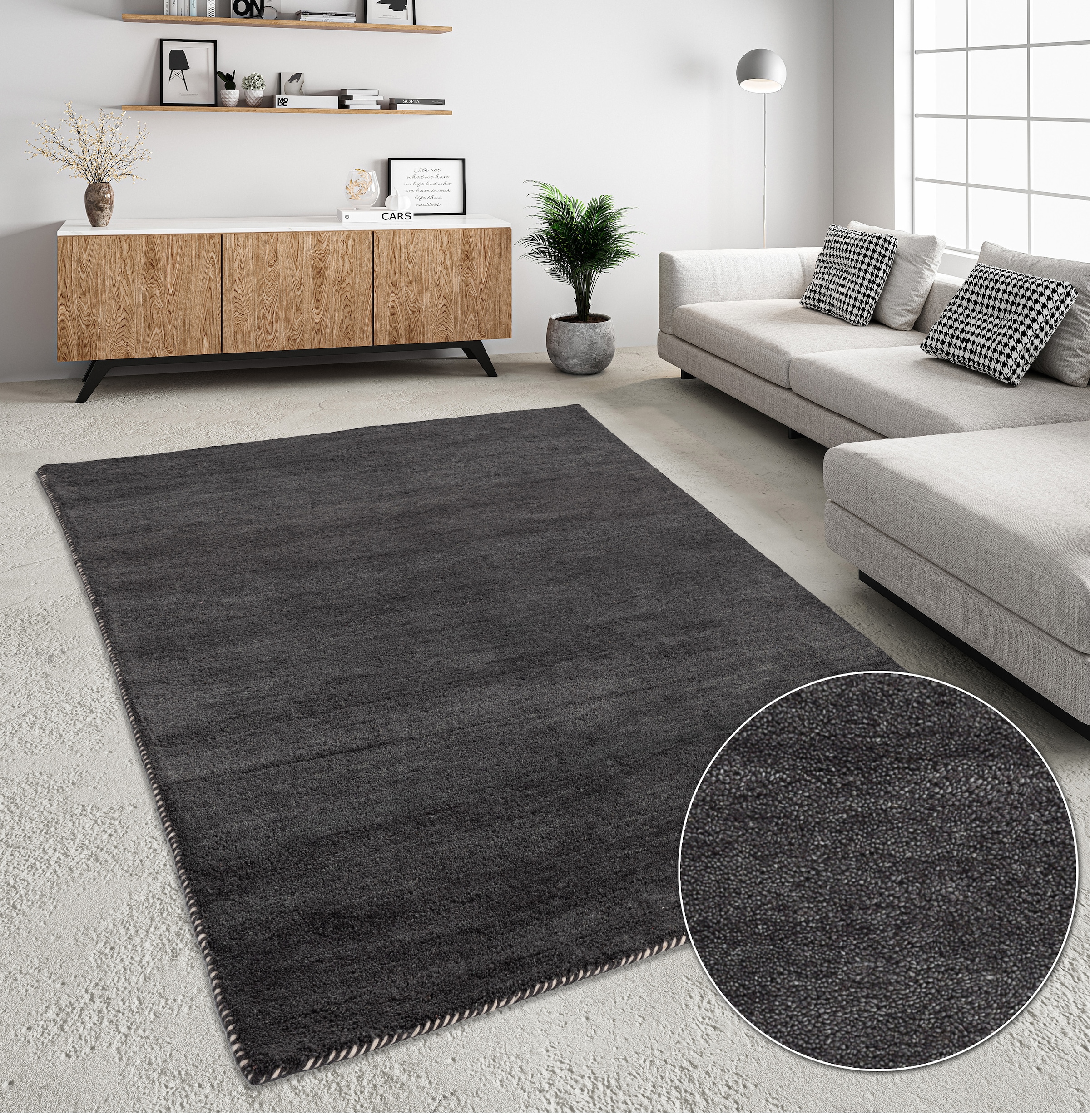 THEKO Wollteppich "Gabbeh Uni, Handgefertigt, Teppich, meliert, reine Wolle günstig online kaufen