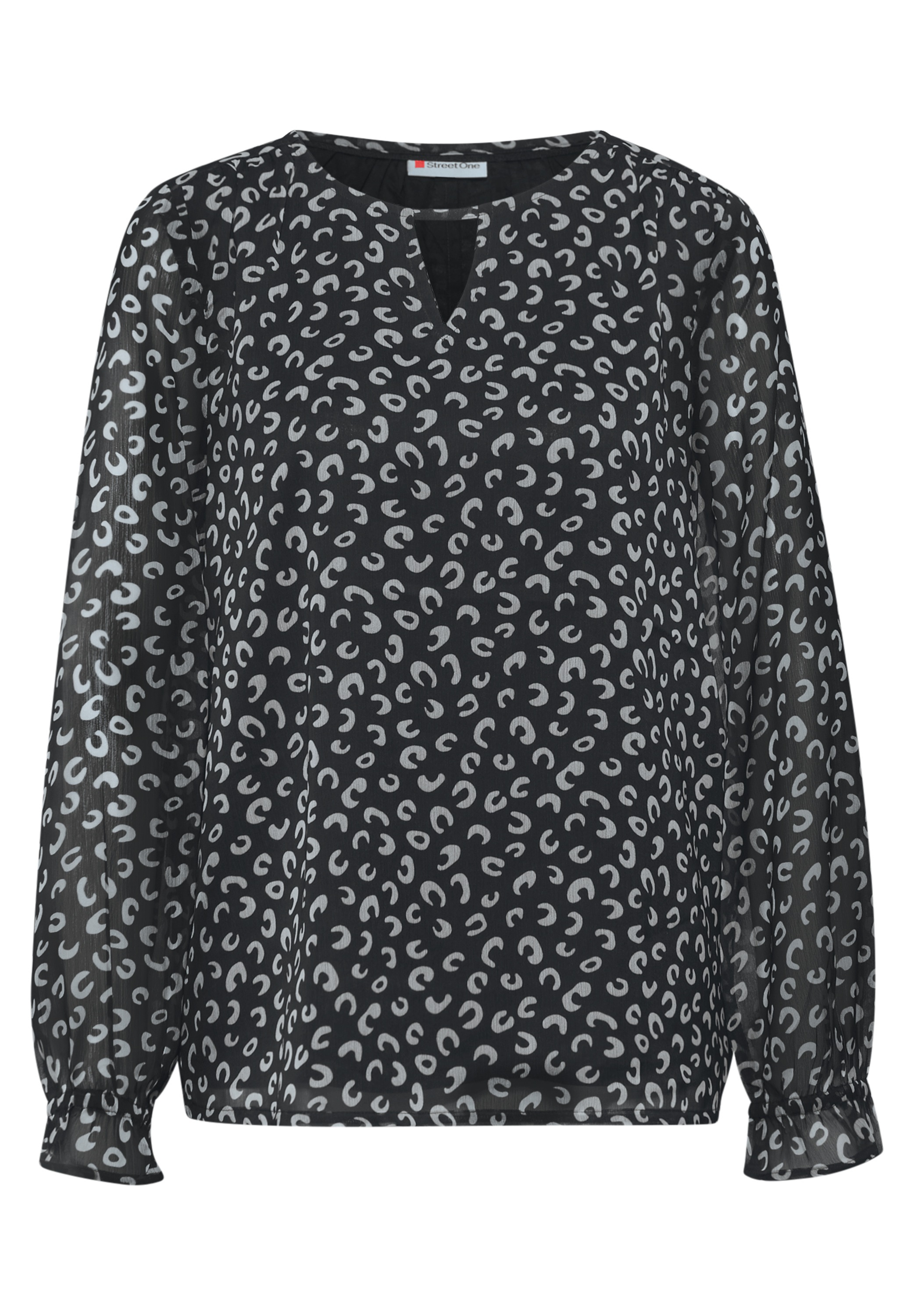 Langarmbluse STREET ONE, Damen, Gr. 34, schwarz, Stoff, Obermaterial: 100% Polyester; Futter: 100% Modal, normal normal, Rundhals, elastischer Bund, Blusen, mit Rundhalsausschnitt 3