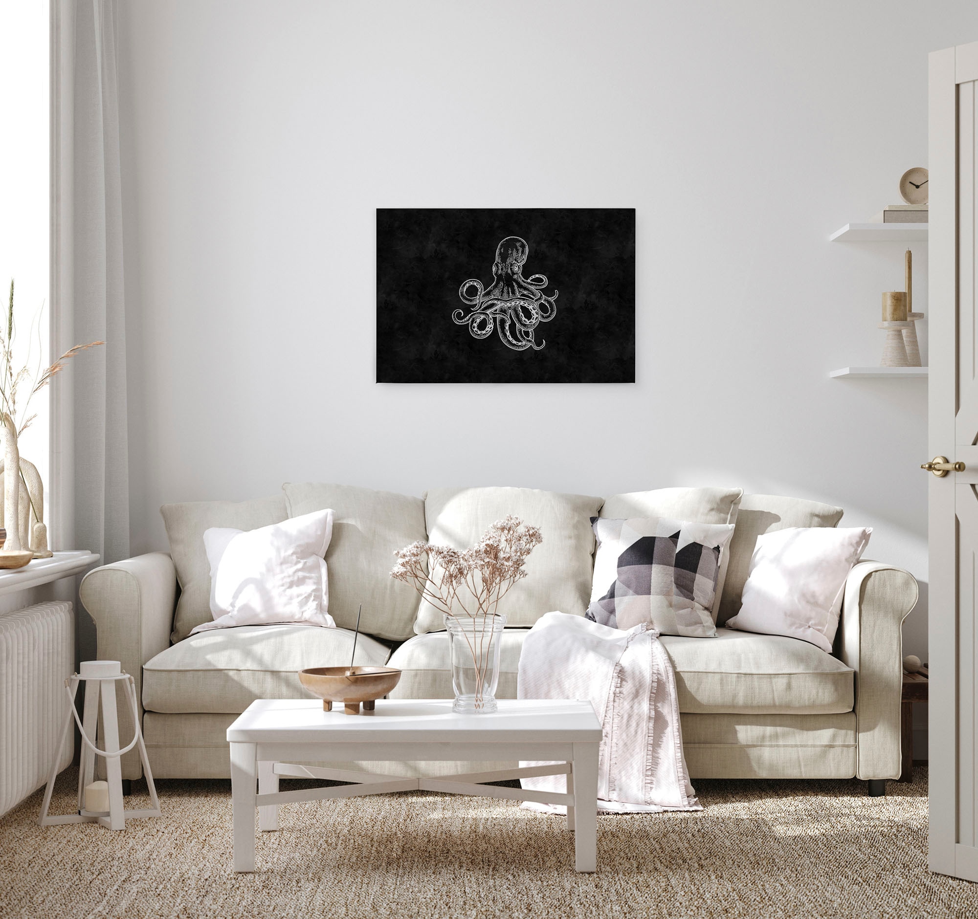 A.S. Création Leinwandbild »blackboard 4«, Kunst-Gemälde-Kinder, (1 St.), Schwarz-Weiß Octopus Keilrahmen Tafel Leinwand-Bild Wohnzimmer modern