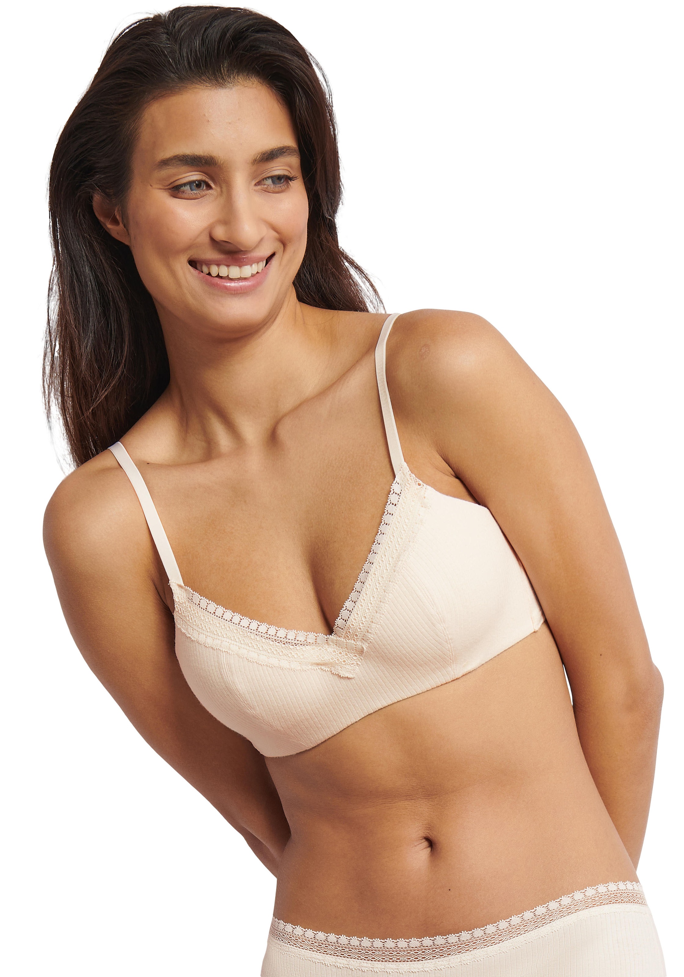 Thumbnail - sloggi Schalen-BH "GO Ribbed" weiche Rippware, Spitzenbesatz, mittlerer Halt