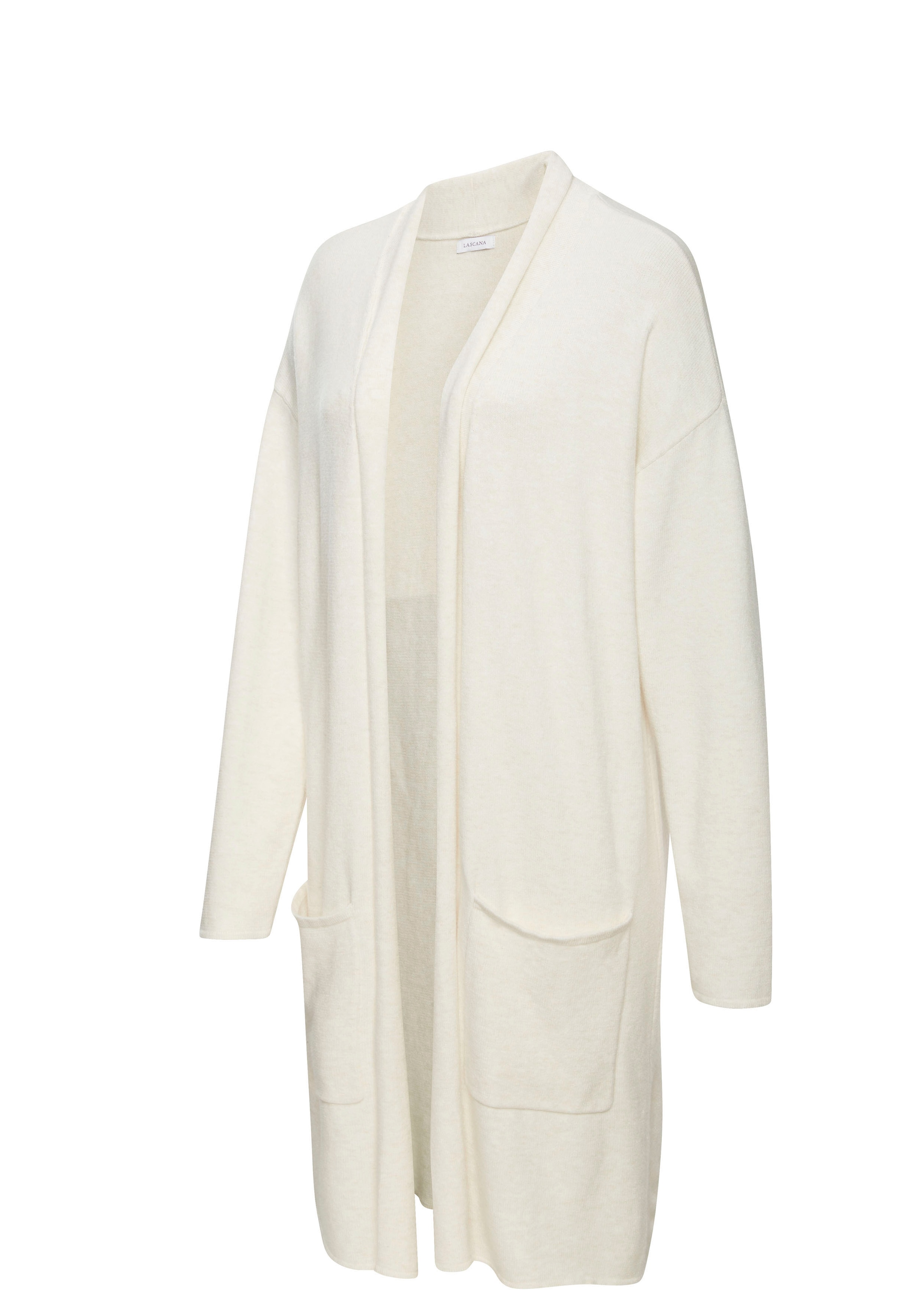 LASCANA Longstrickjacke mit aufgesetzte Taschen und Umlegekragen, Loungewear