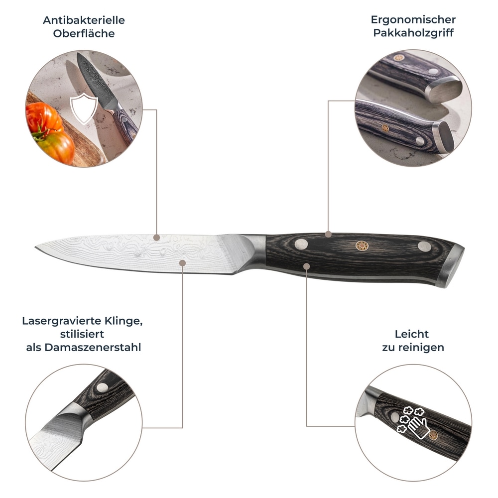 RESTO Kitchenware Gemüsemesser »Ogma 10 cm, aus Edelstahl«, (1 tlg.), professionelles Schälmesser mit lasergravierter Hochleistungsklinge