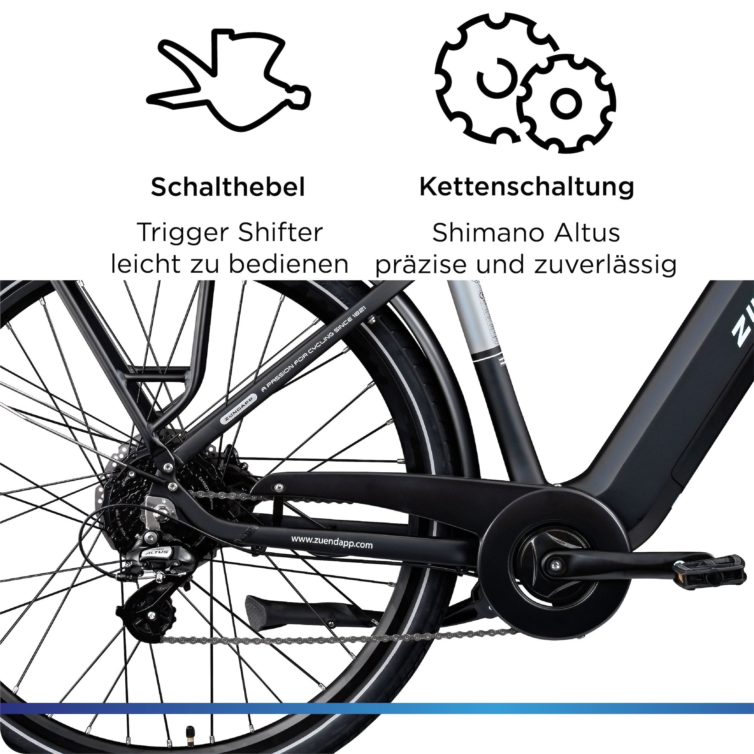 Zündapp »Z810« 24 Gang Shimano Altus RD-M310 Schaltwerk Kettenschaltung Heckmotor 250 W Pedelec, Elektrofahrrad für Herren