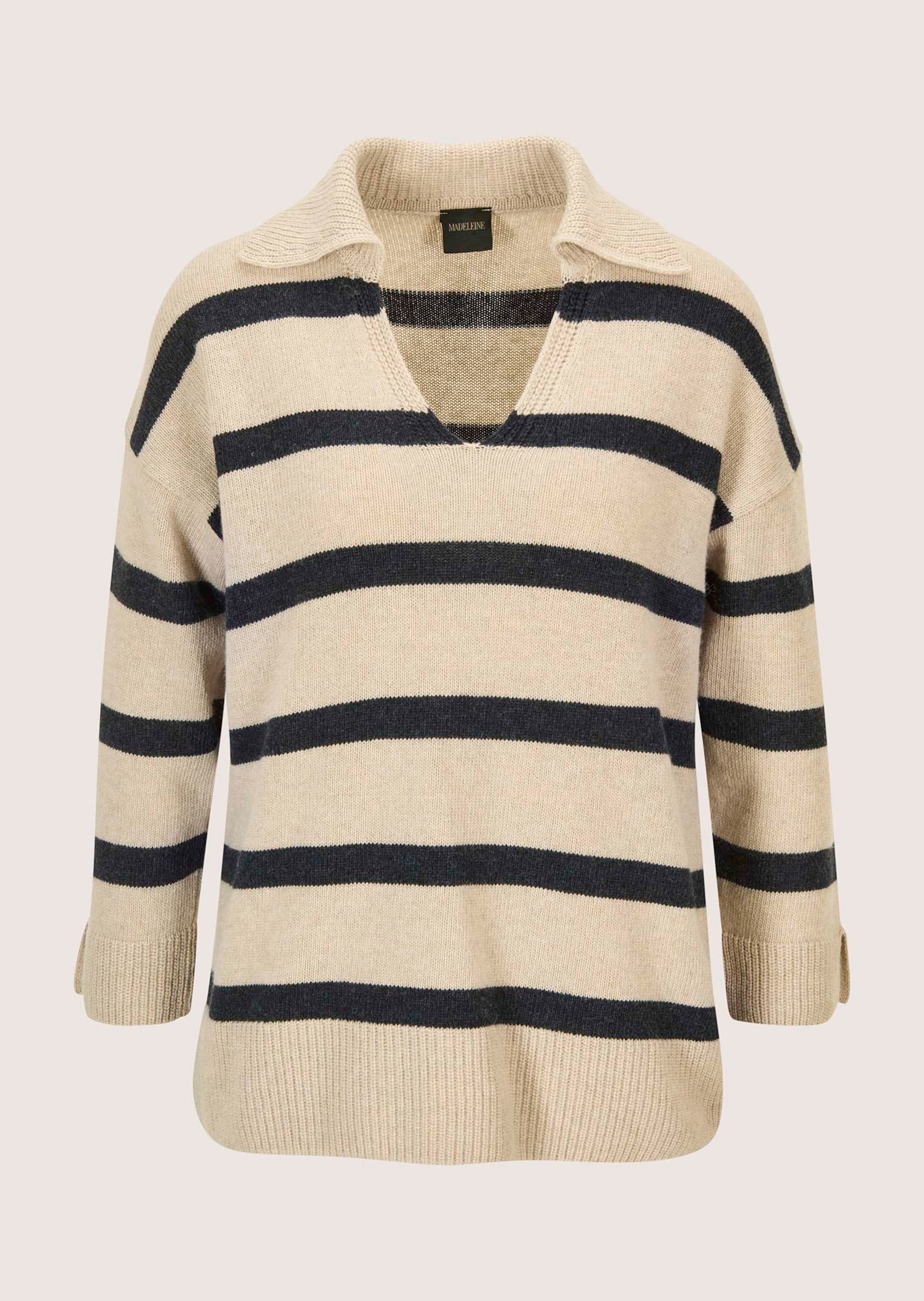 MADELEINE "Strickpullover Stilvoller Wollpullover mit Polokragen" Polokragen mit V-Ausschnitt