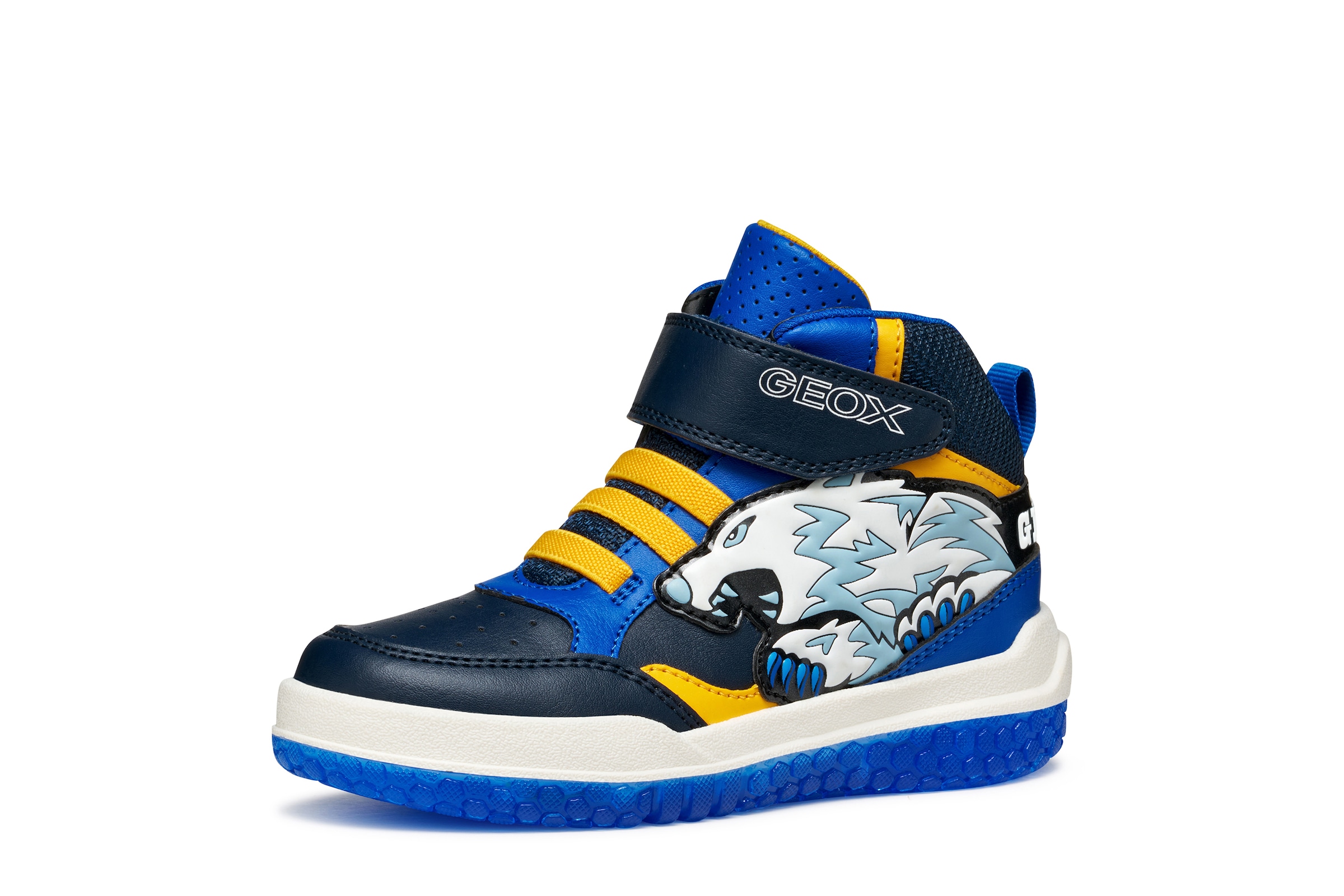 Geox Sneaker »J BUZZERLIGHT BOY Blinkschuh«, Schnürboots mit cooler Blinkfunktion, Größenschablone zum Download