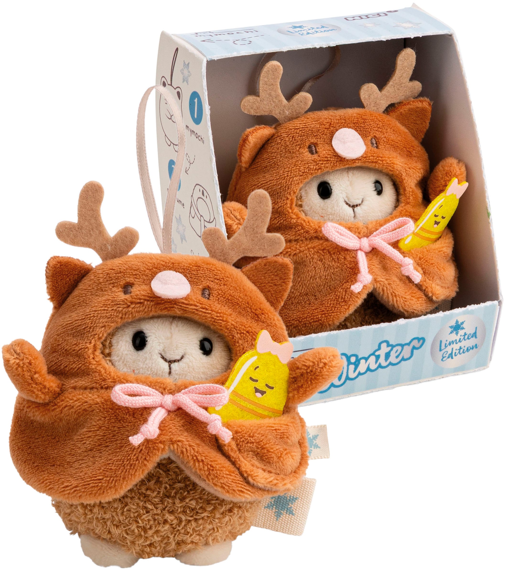 Nici »mymochi, Set Schaf Wools braun 8cm mit Glocke & Rentierkostüm« in Geschenkbox
