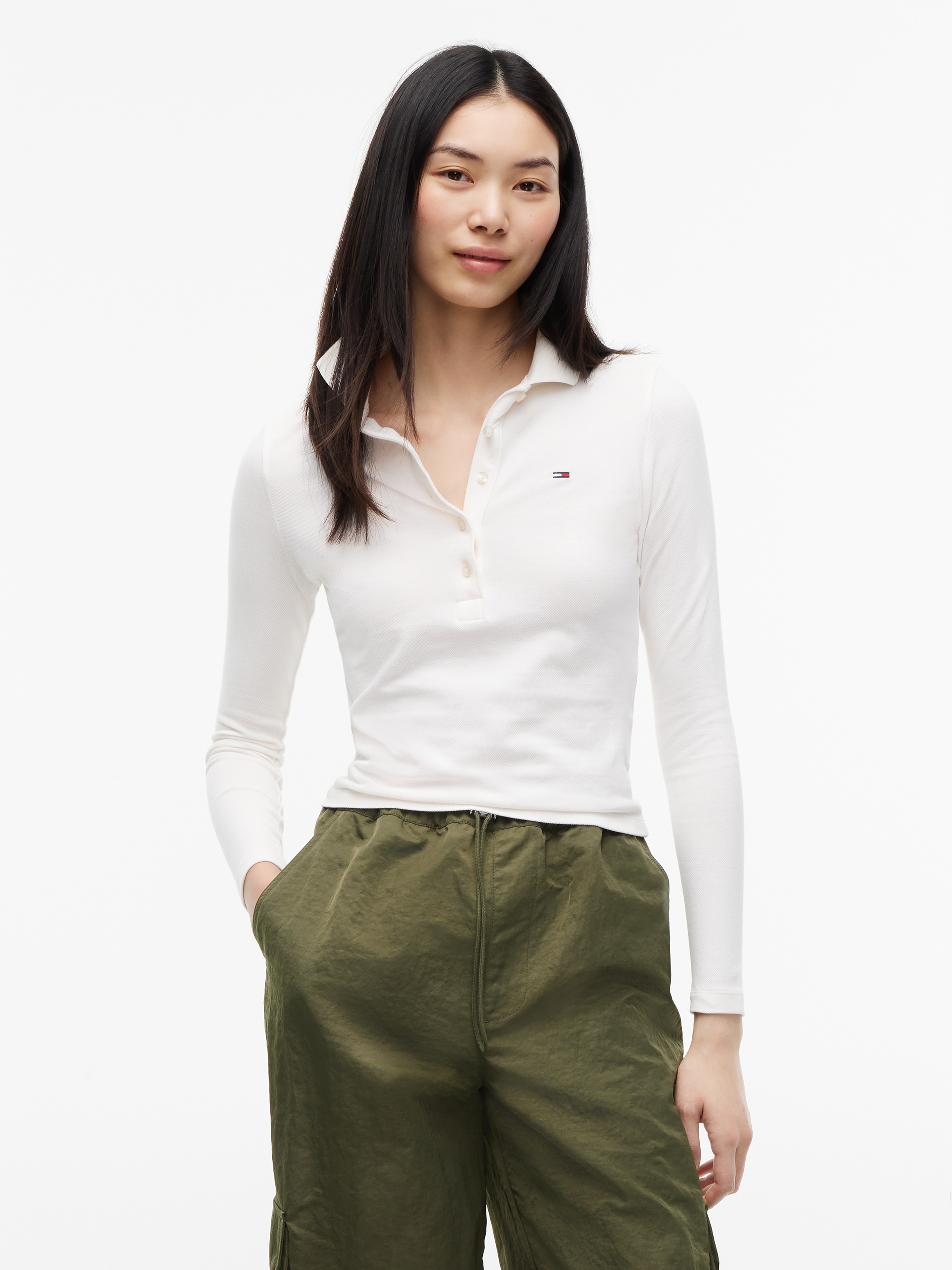 Tommy Jeans Langarm-Poloshirt "TJW SLIM ESSENTIAL LS POLO" Baumwollmischung, slim fit