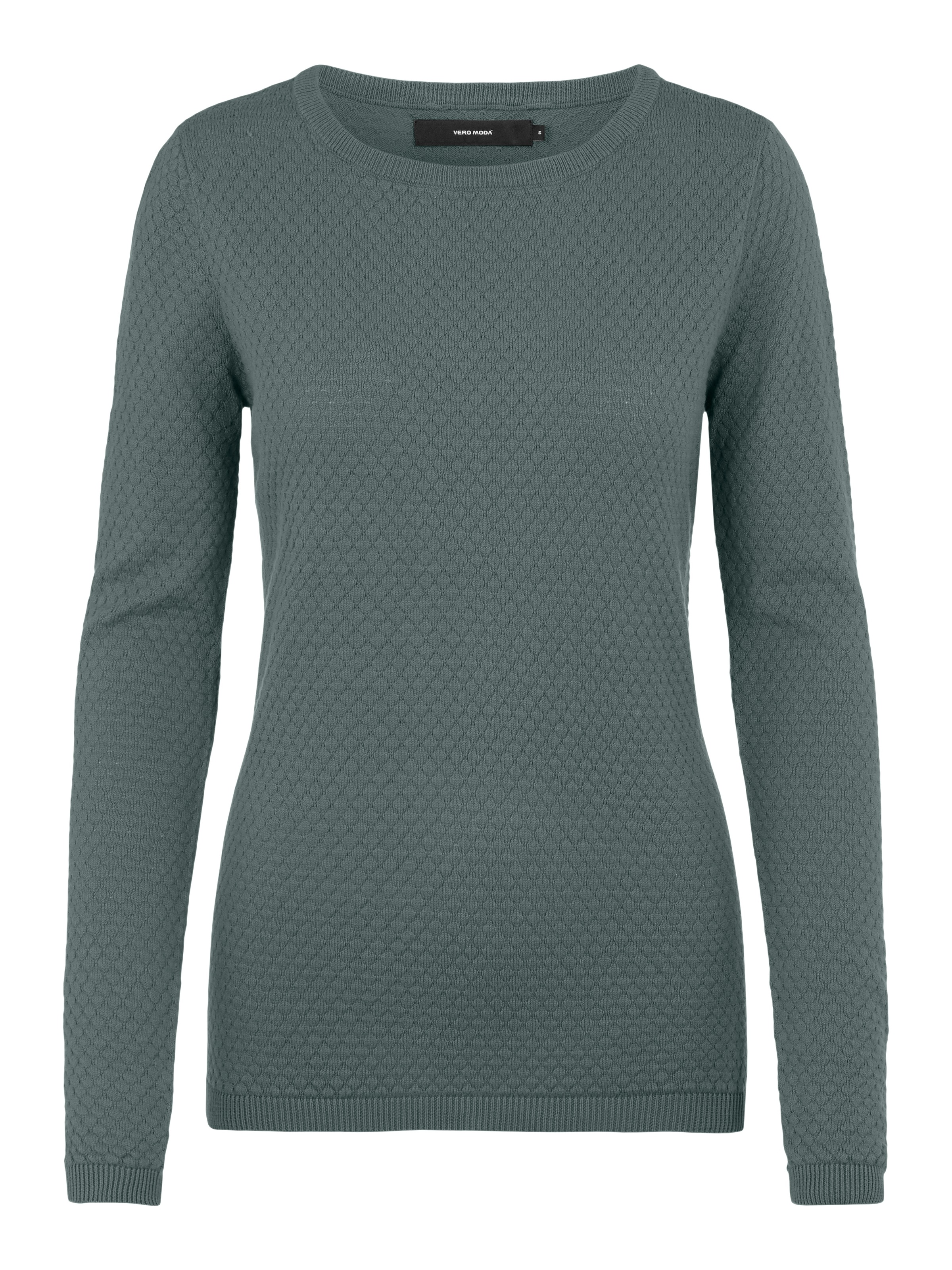Rundhalspullover VERO MODA "VMCARE STRUCTURE LS O-NECK BLOU NOOS", Damen, Gr. XS, grün (balsam grün), Strick, Obermaterial: 100% Baumwolle, Strukturmuster, unifarben, regular fit normal, Rundhals, Rippbündchen, Pullover Rundhalspullover, mit Strukturmuste 3