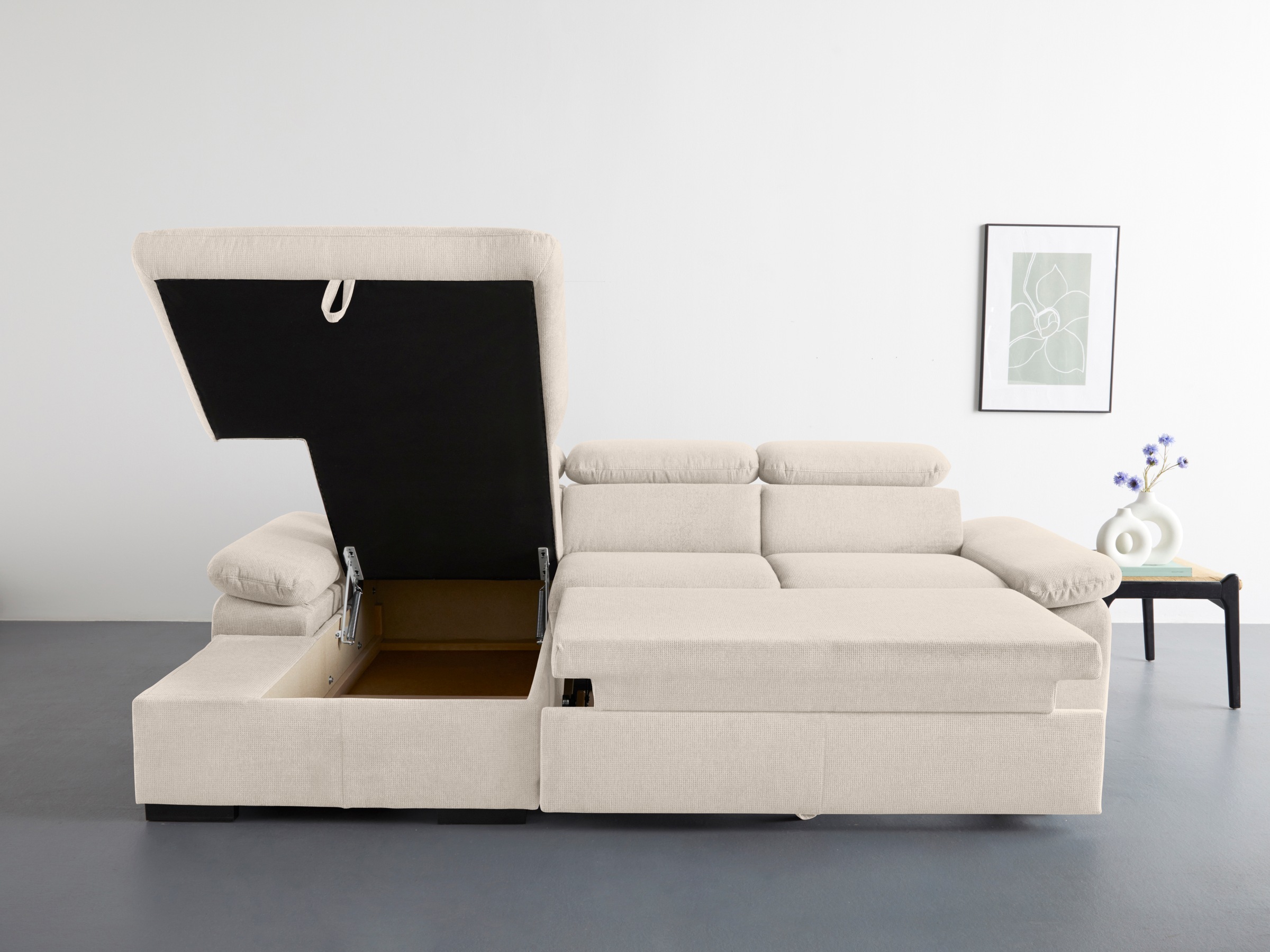 COTTA Ecksofa »Lola L-Form«, (Set, mit Hocker), mit Hocker & Kopfteilfunktion, wahlw. Bett- und Armteilfunktion