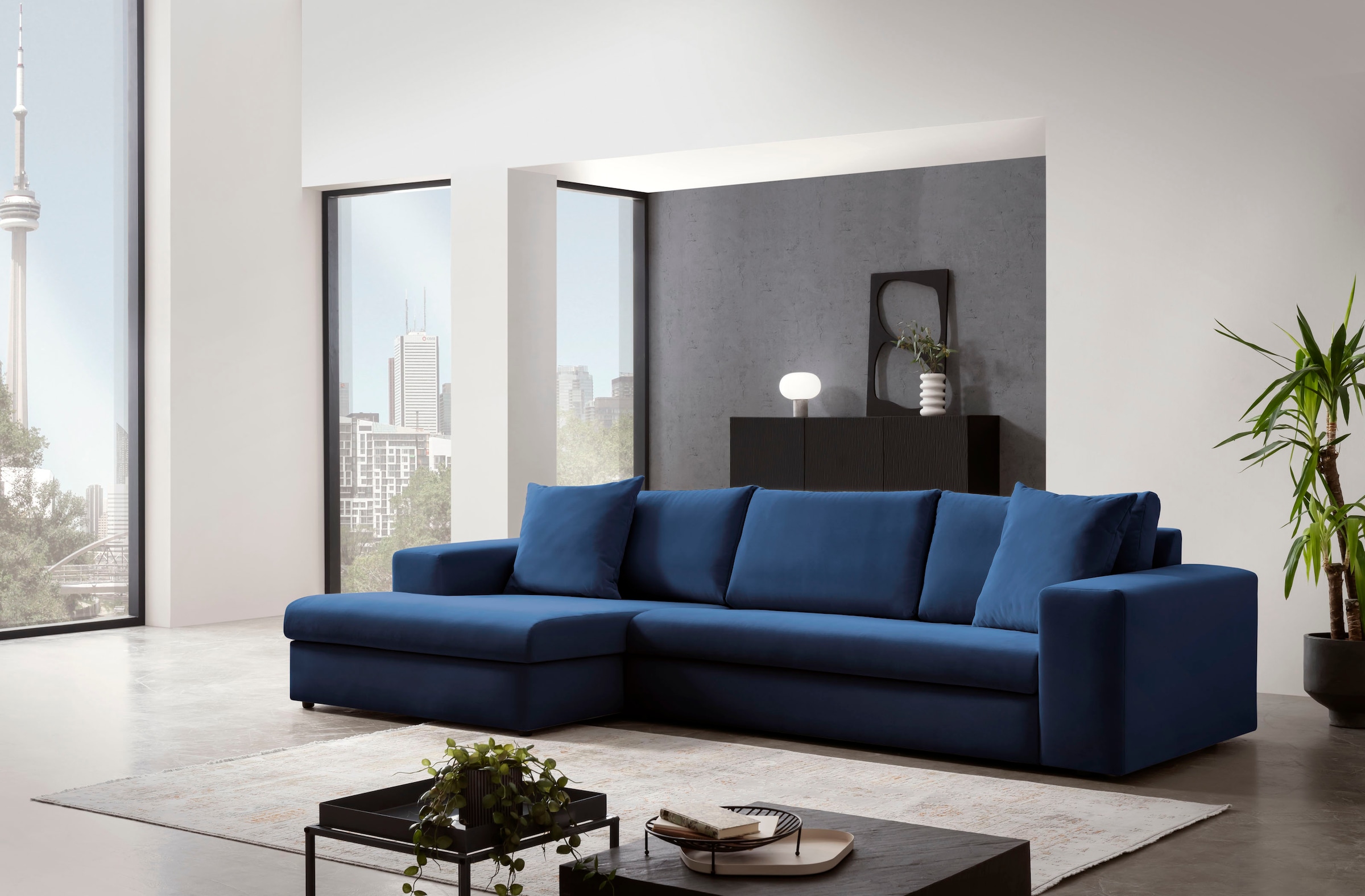 Home affaire Ecksofa "SLEETLAND XXL in Samtvelours oder Vintage-Leder-Optik günstig online kaufen