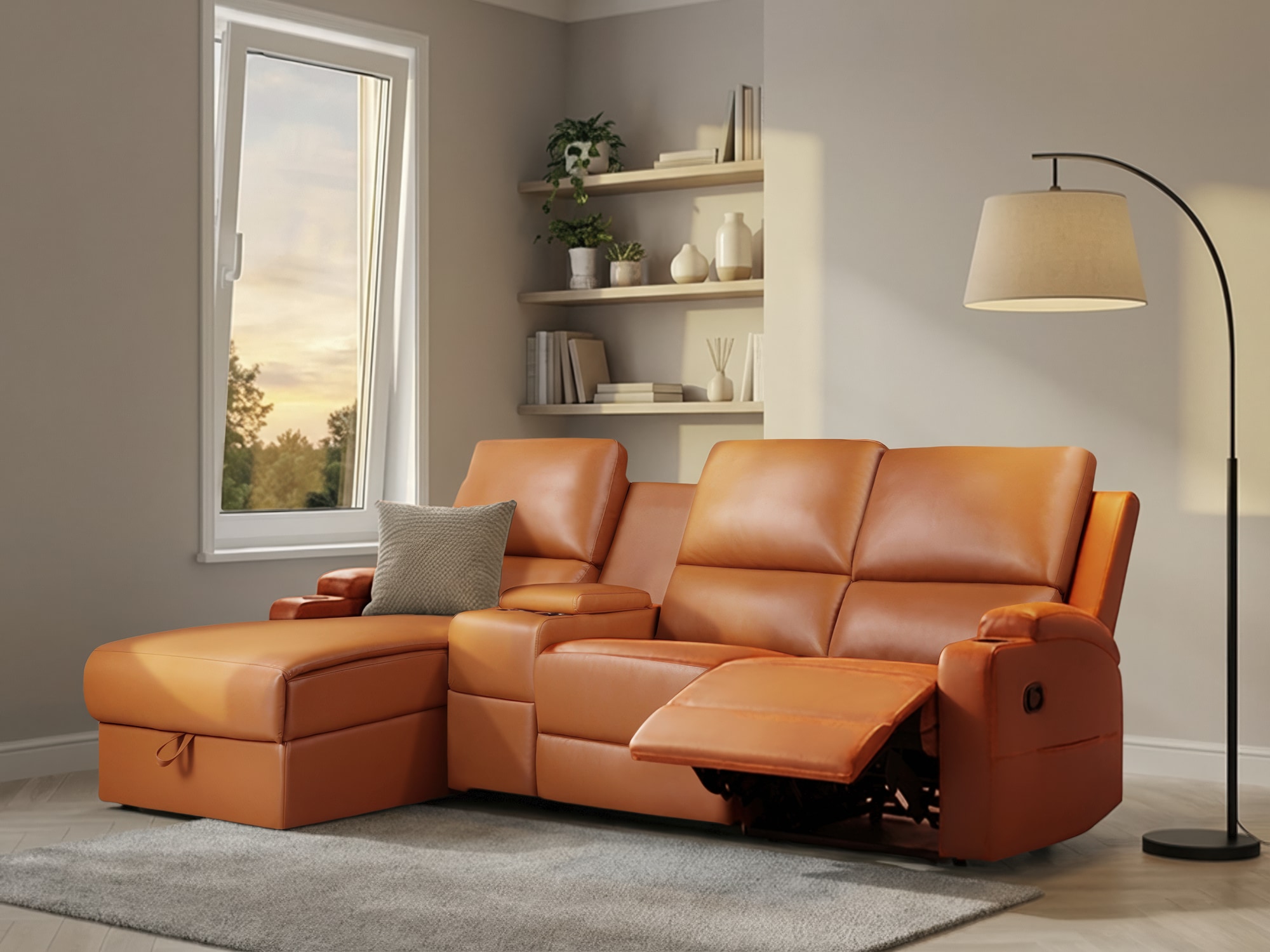 OTTO home Ecksofa "NAPORI Lederoptik, Multimediasofa, 3er Kinosessel XXL, L-Form" Kinosofa, manuelle o. elektr. Relaxfunktion, Staufach, Getränkehalter