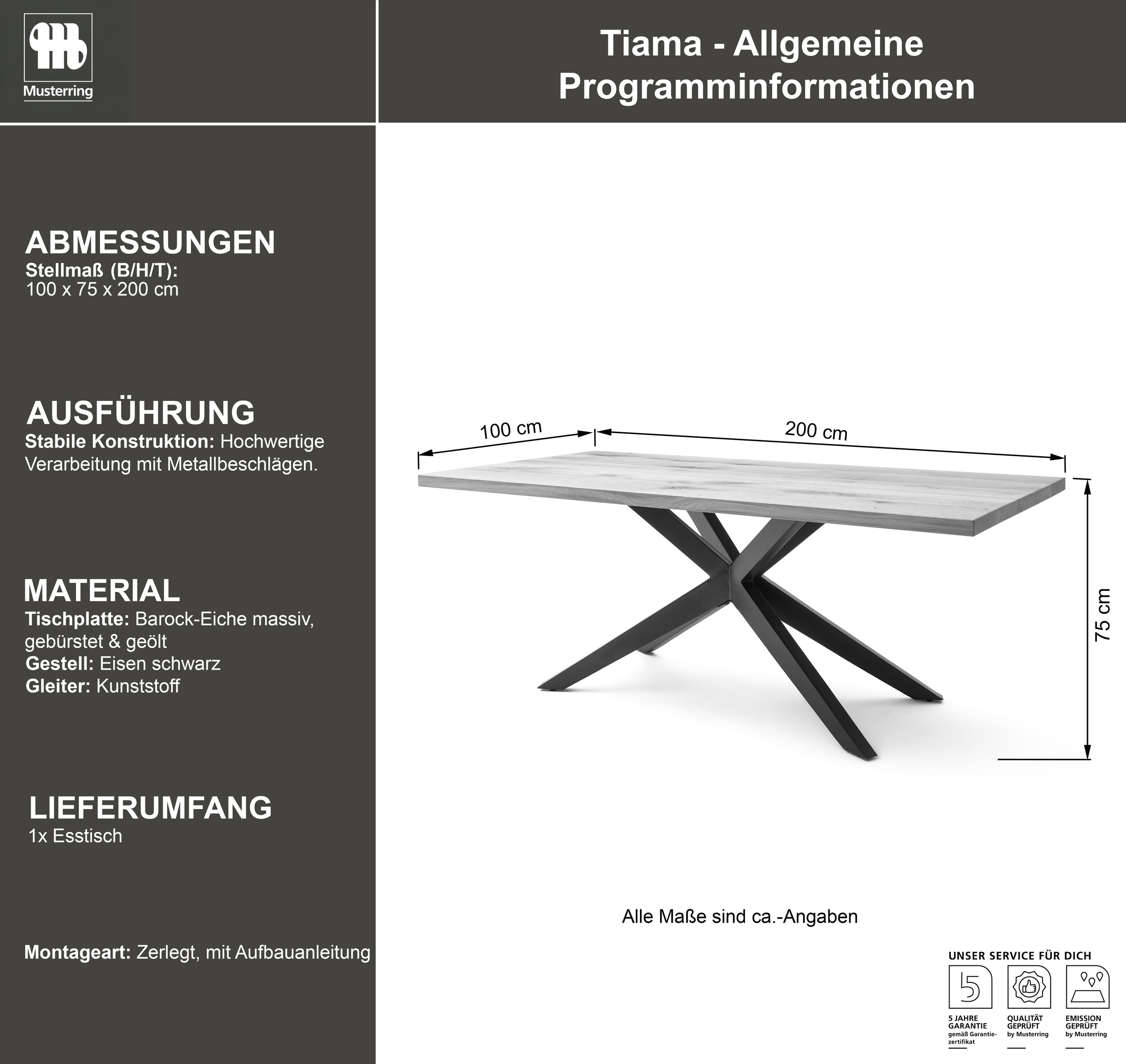 Musterring Tiama Dining Table Black/Natural 200x100x76.5cm 3