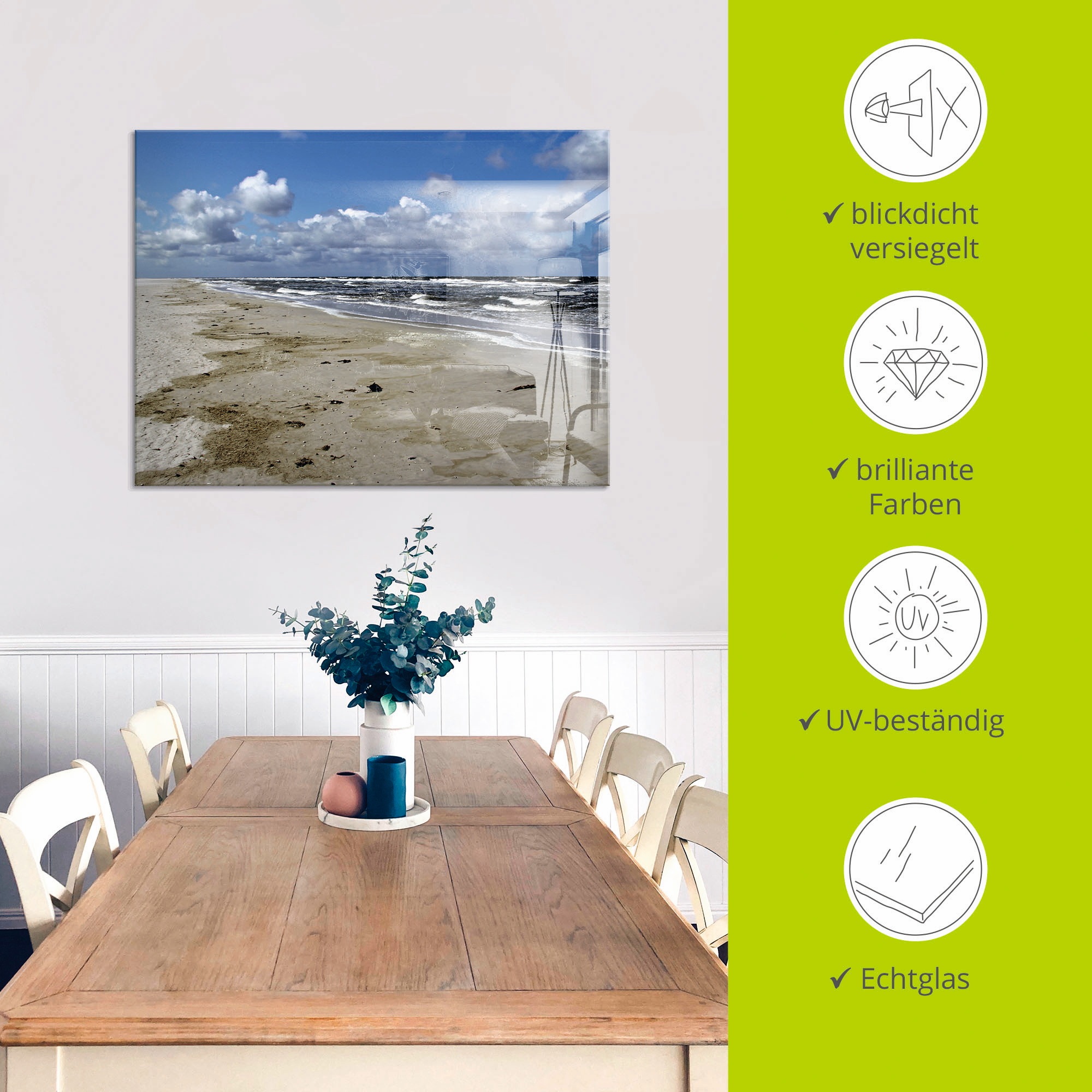 Artland Glasbild »Nordsee - Urlaubsfeeling pur«, Strand, (1 St.), in verschiedenen Größen