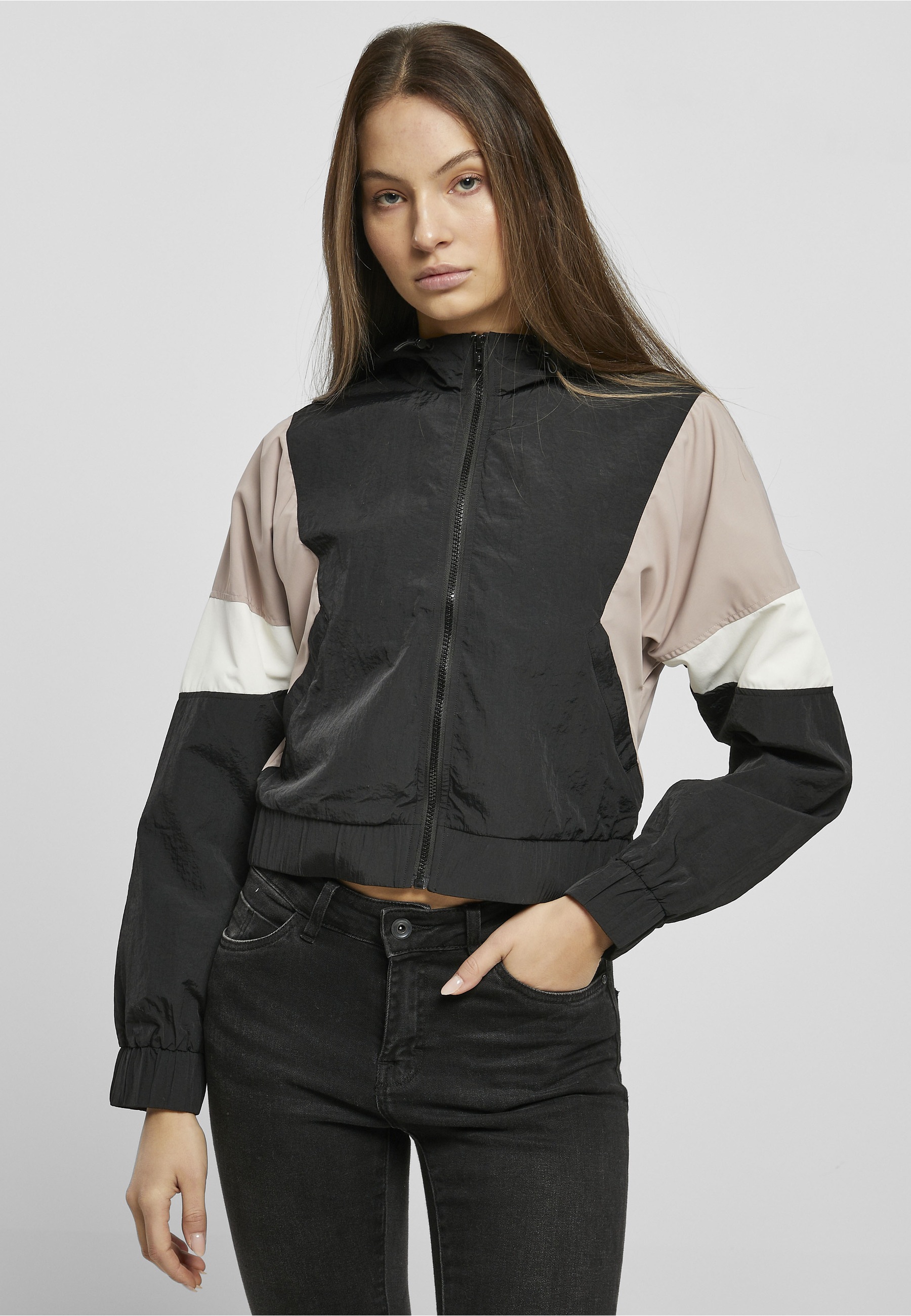 URBAN CLASSICS Outdoorjacke »Urban Classics Damen Ladies Short 3-Tone Crinkle Jacket« 1 Stk. tlg. mit Kapuze