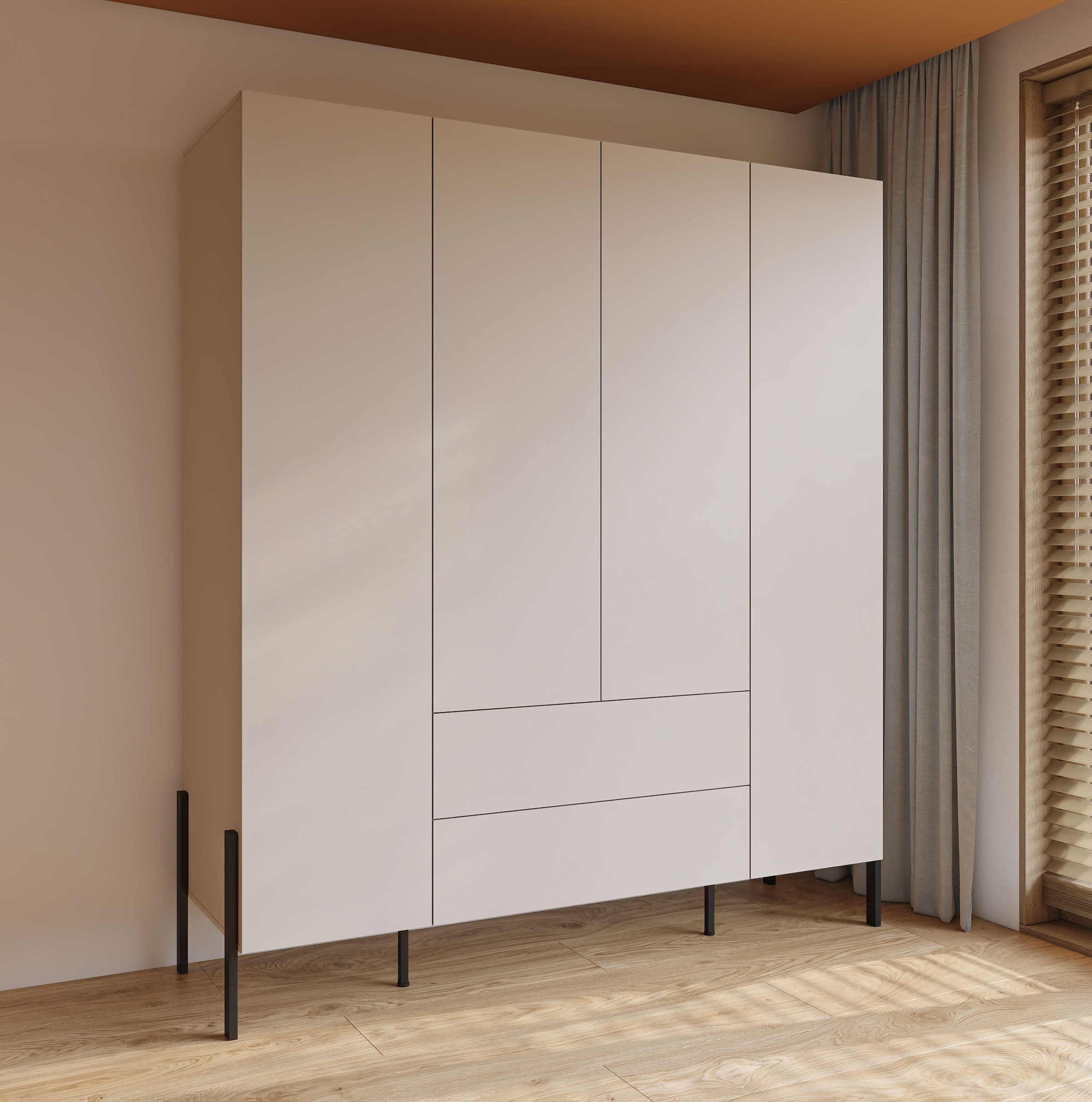 Home affaire Drehtürenschrank »Jukon, moderner Kleiderschrank mit Metallfüßen«, (B/H/T 3-Türer: ca. 135/210/60 4-Türer ca: 180/210/60), Drehtürenschrank 4 Türen/2 Schubkästen, push to open Funktion