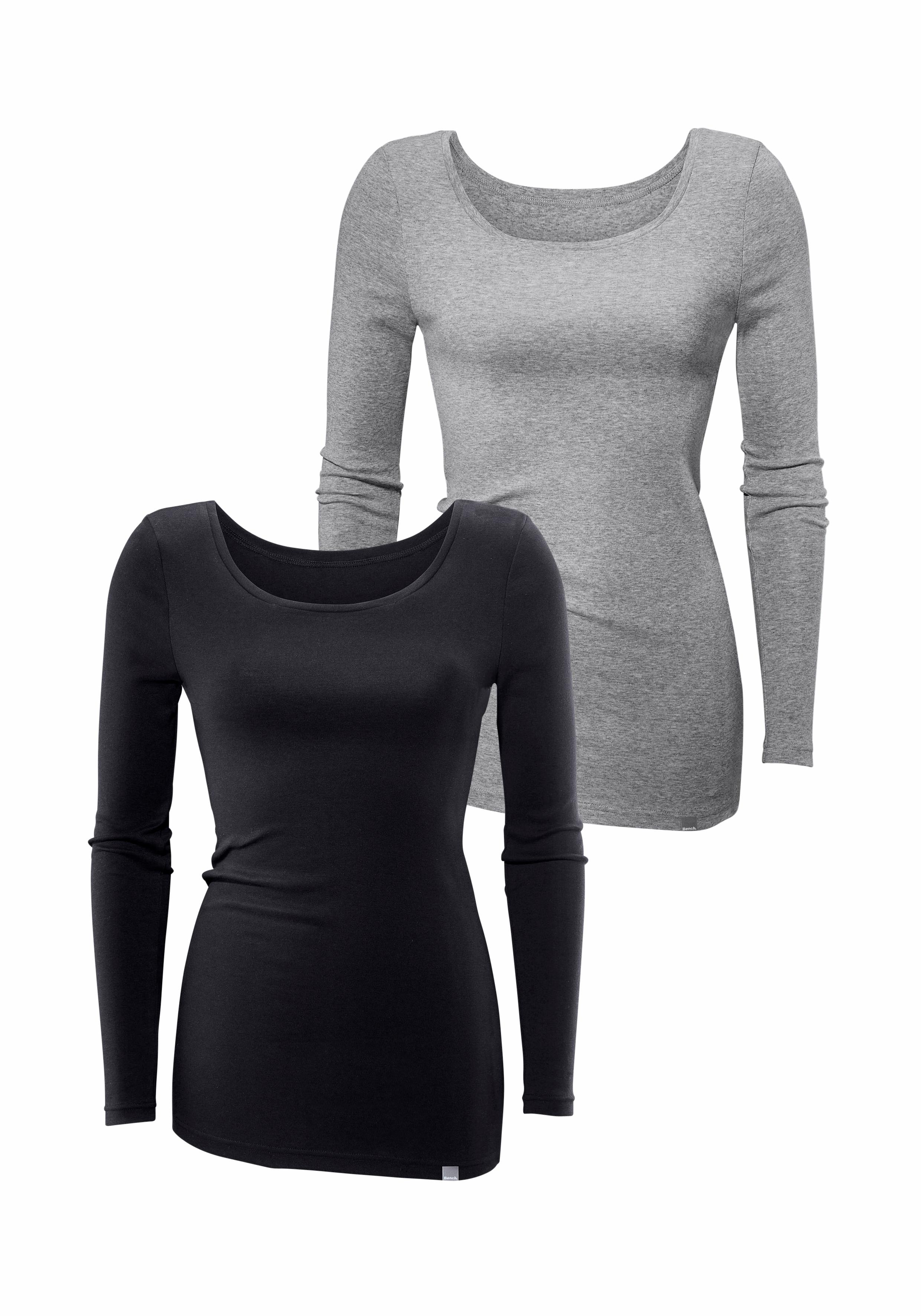 Bench. Langarmshirt "aus feiner Rippware" 2er-Pack, aus leichter Baumwoll-Qualität