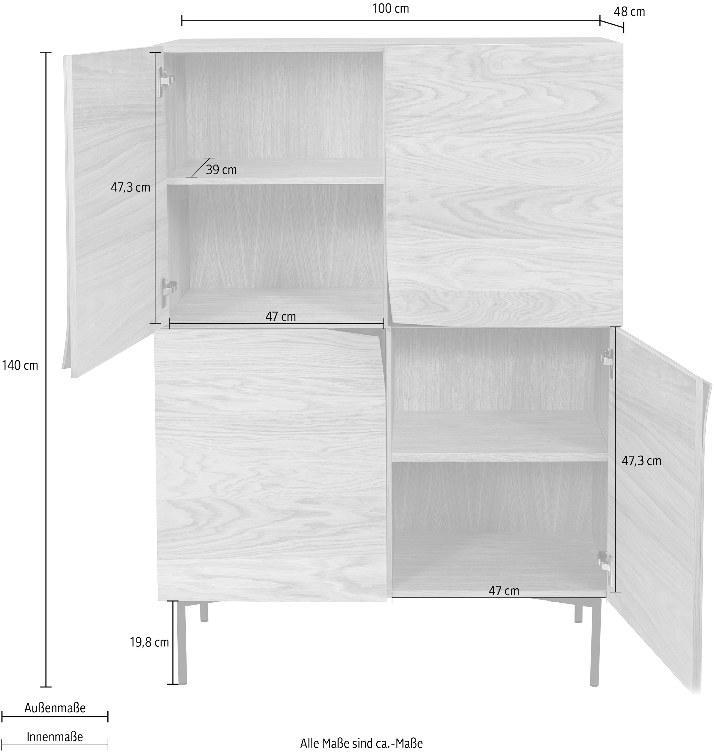 Woodman Highboard, Kommode mit Holzfurnier aus Eiche, im Skandinavischen Design