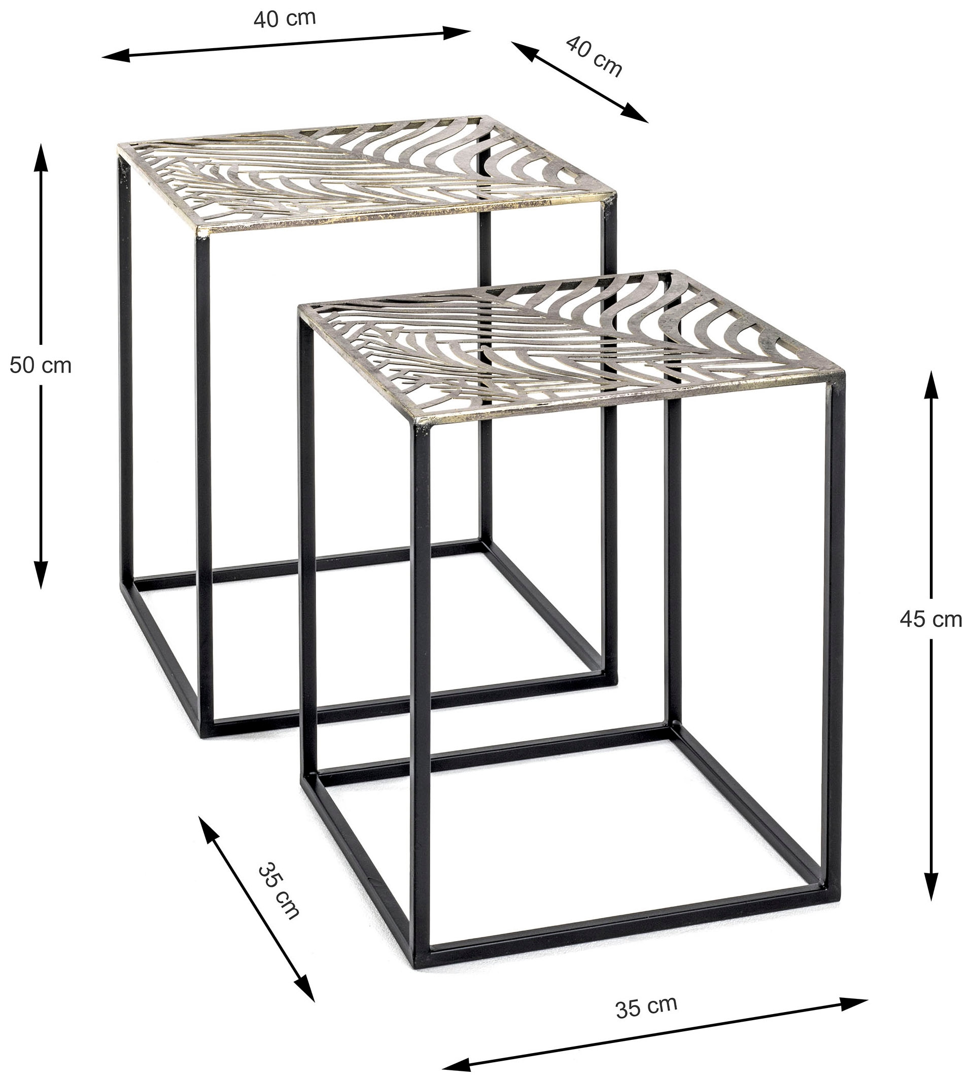 HAKU Beistelltisch »Sofatisch, Wohnzimmertisch« Set, 2er Set, 2 Stk. tlg. quadratisch - aus Metall Schwarz B/T/H 35/35/45 und 40/40/50 cm