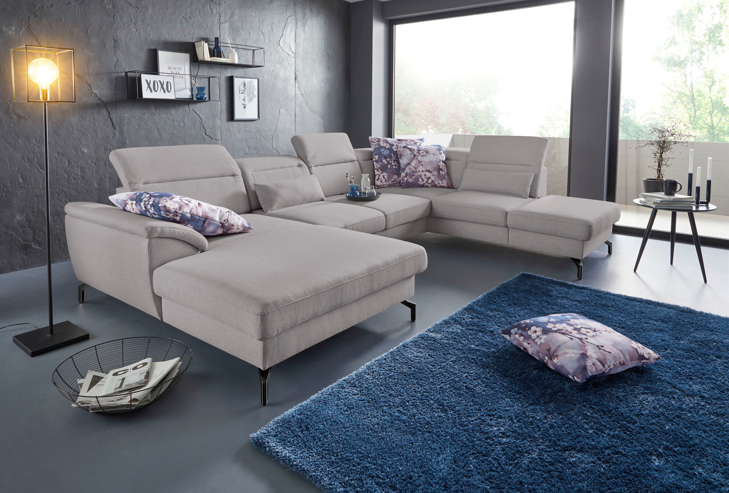 sit&more Wohnlandschaft »Percy U-Form«, 15 cm Fußhöhe, Sitztiefenverstellung, wahlweise in 2 Fußfarben