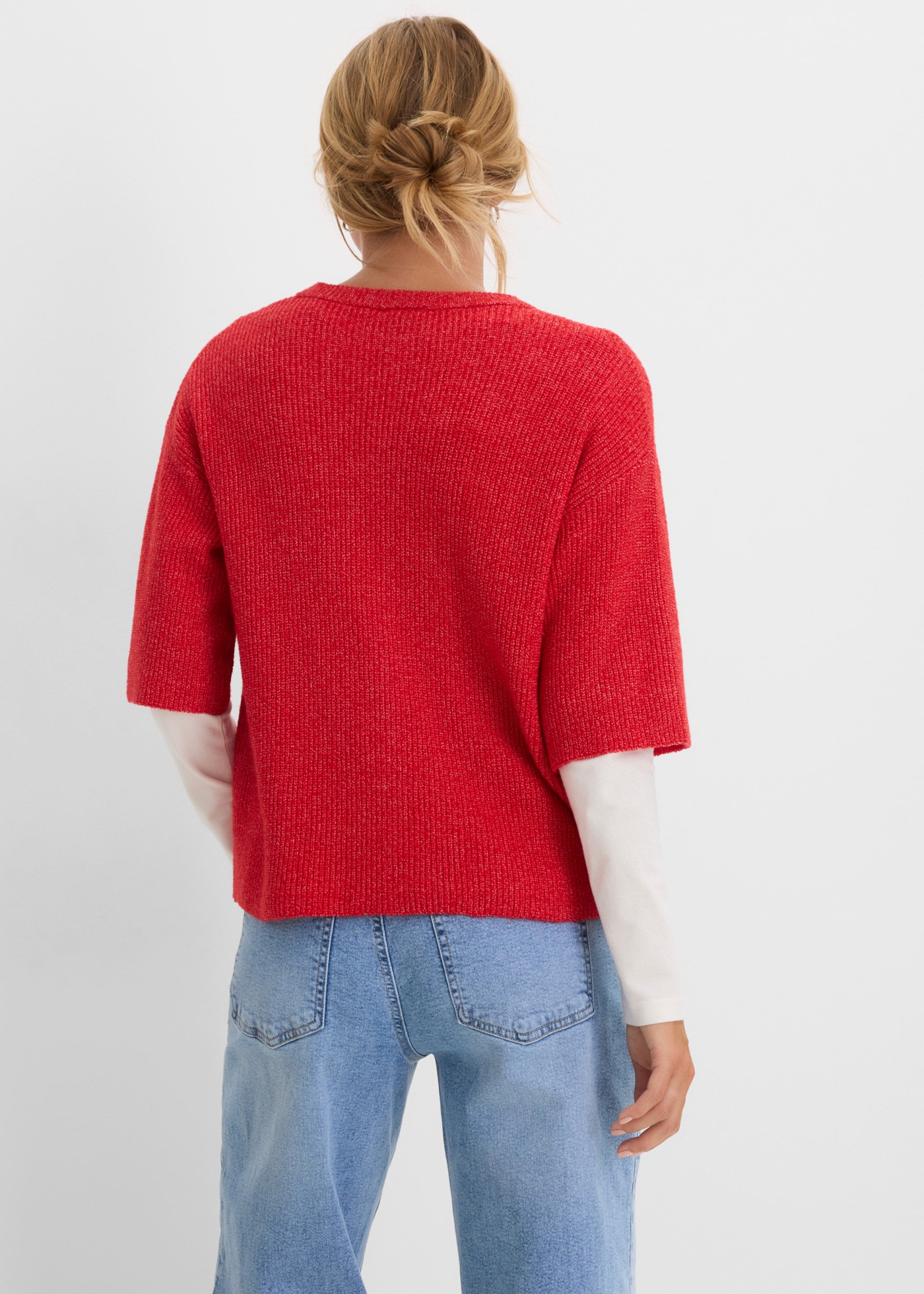 bonprix Strickjacke mit Knopfleiste, Oversize-Passform, Halbarm, im Casual-Stil