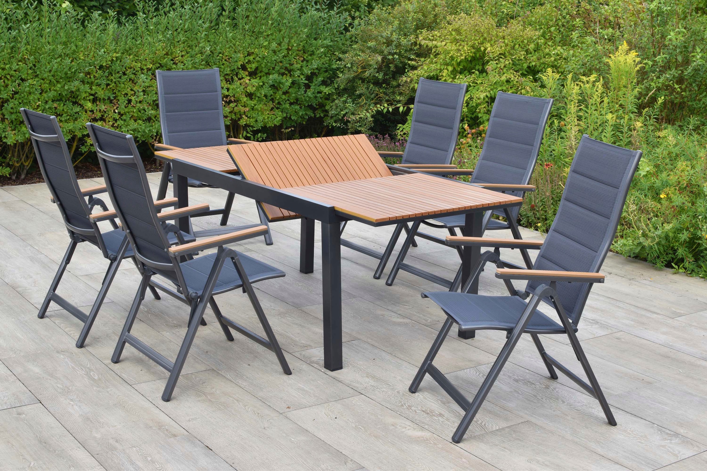 MERXX Garten-Essgruppe »Toledo« Set, 7 tlg. inkl. 6 Klappsessel, 1 Ausziehtisch