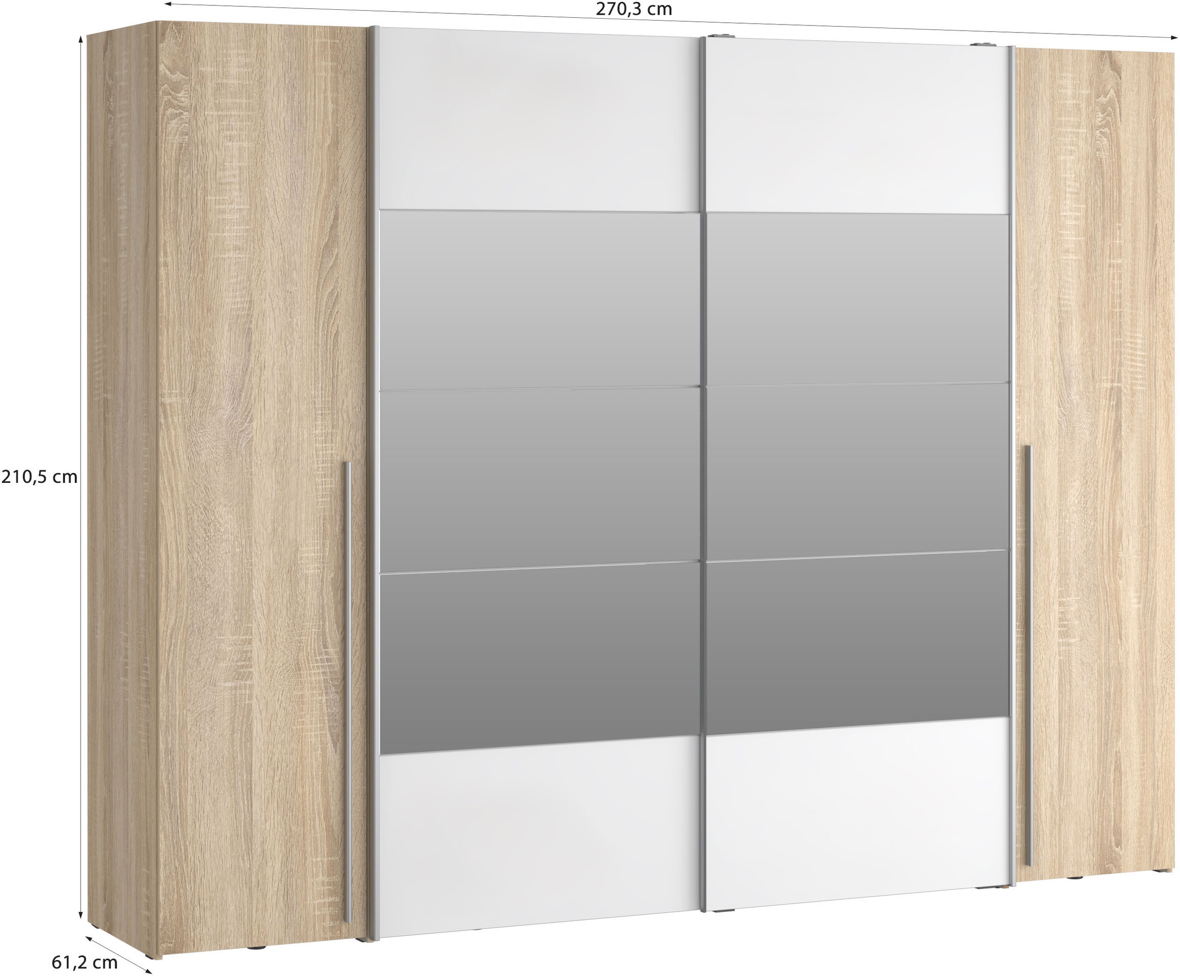 FORTE Kleiderschrank »Narago, Kombischrank mit Spiegel« B/H/T ca. 270/210/61cm,  Schwebetüren in Kombination mit Drehtüren, Made in Europe