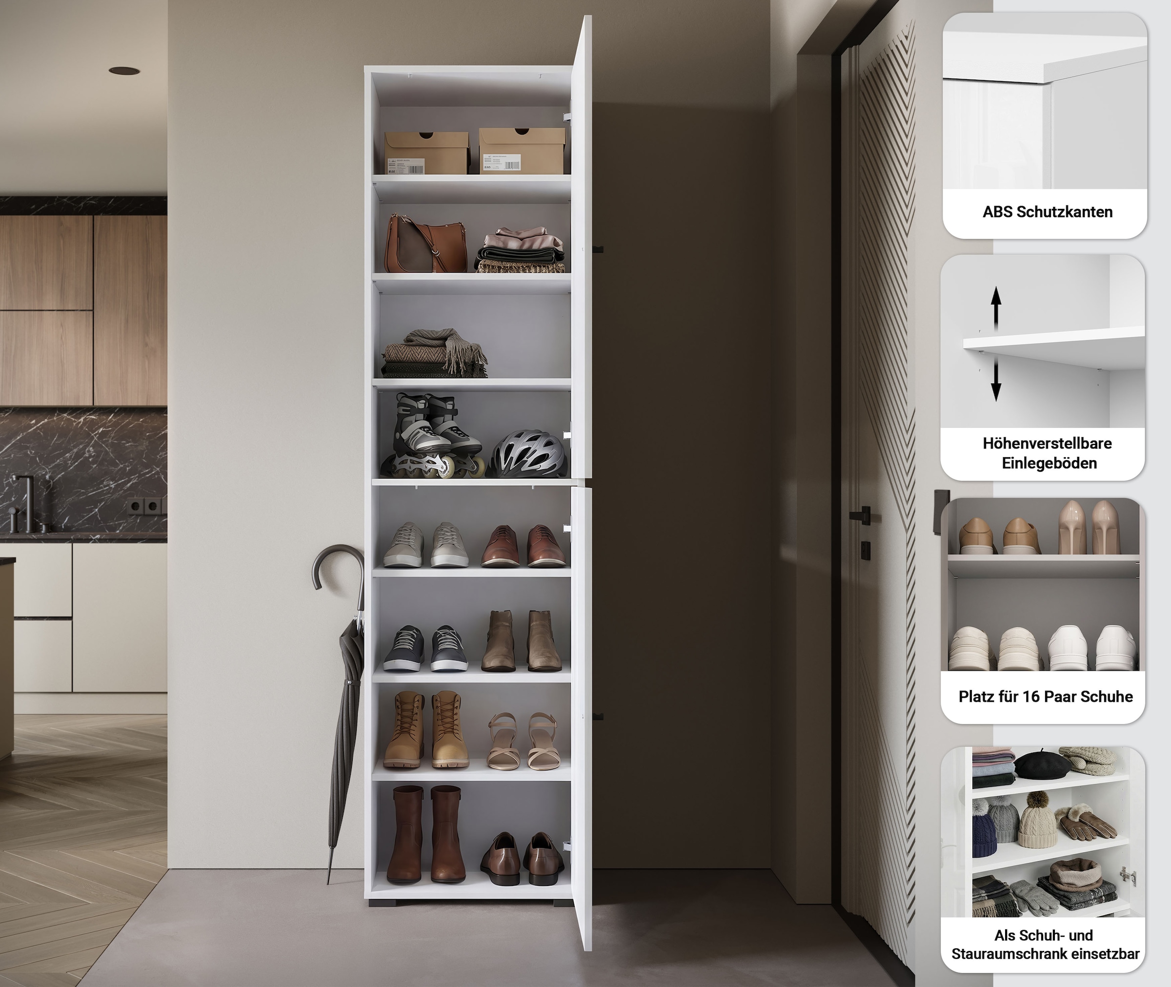 Home affaire Schuhschrank »Schuhkommode Dino« Flurschrank mit verstellbaren Einlegeböden, BxHxT: 50 × 190 × 33 cm